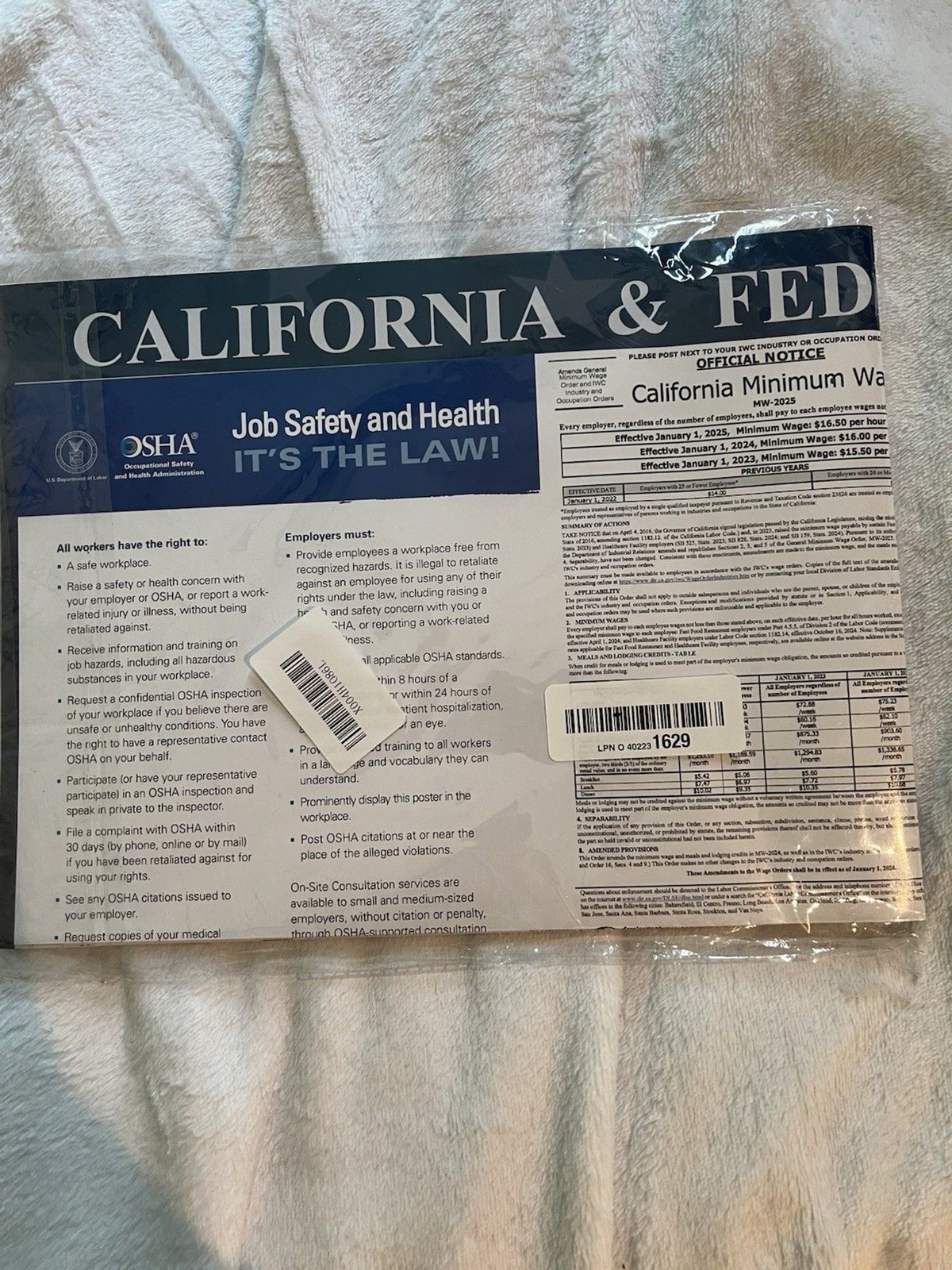 2025 California Labor Law Poster- State, Federal, OSHA Compliant (Eng & Spa)