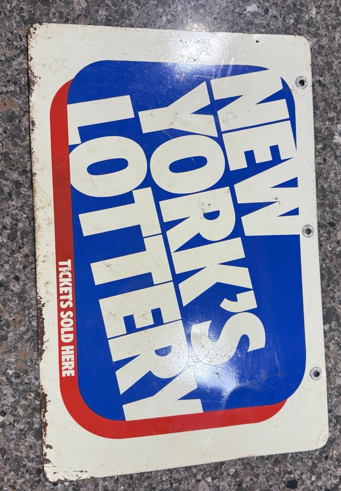 Vintage Original New York State Lottery Sign Double Sided Sign 24×18. man cave