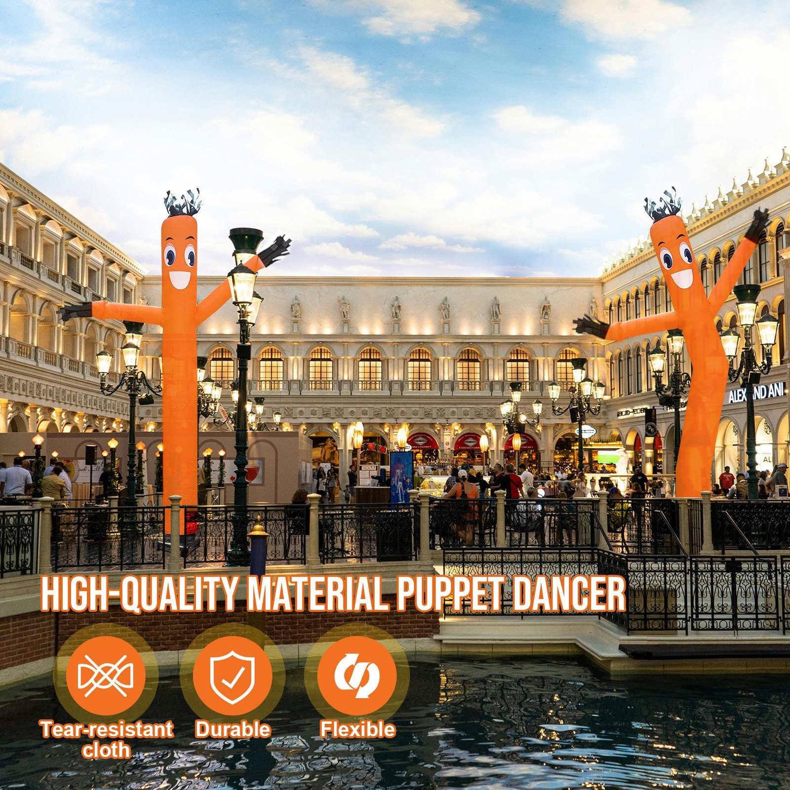 20&prime; Orange Wind Dancer Air Puppet Sky Wavy Man Dancing Inflatable Tube + Blower