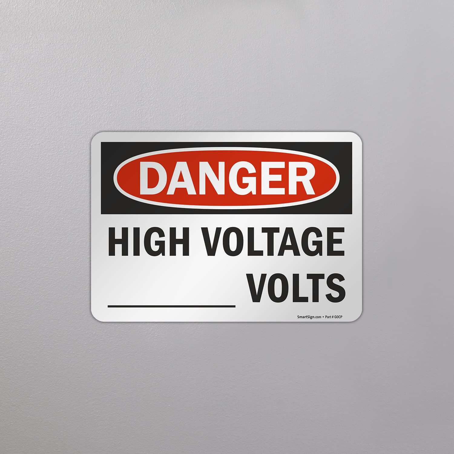 7 x 10 inch “Danger – High Voltage …. Volts” Write-On OSHA Label 3 mil Lamina…