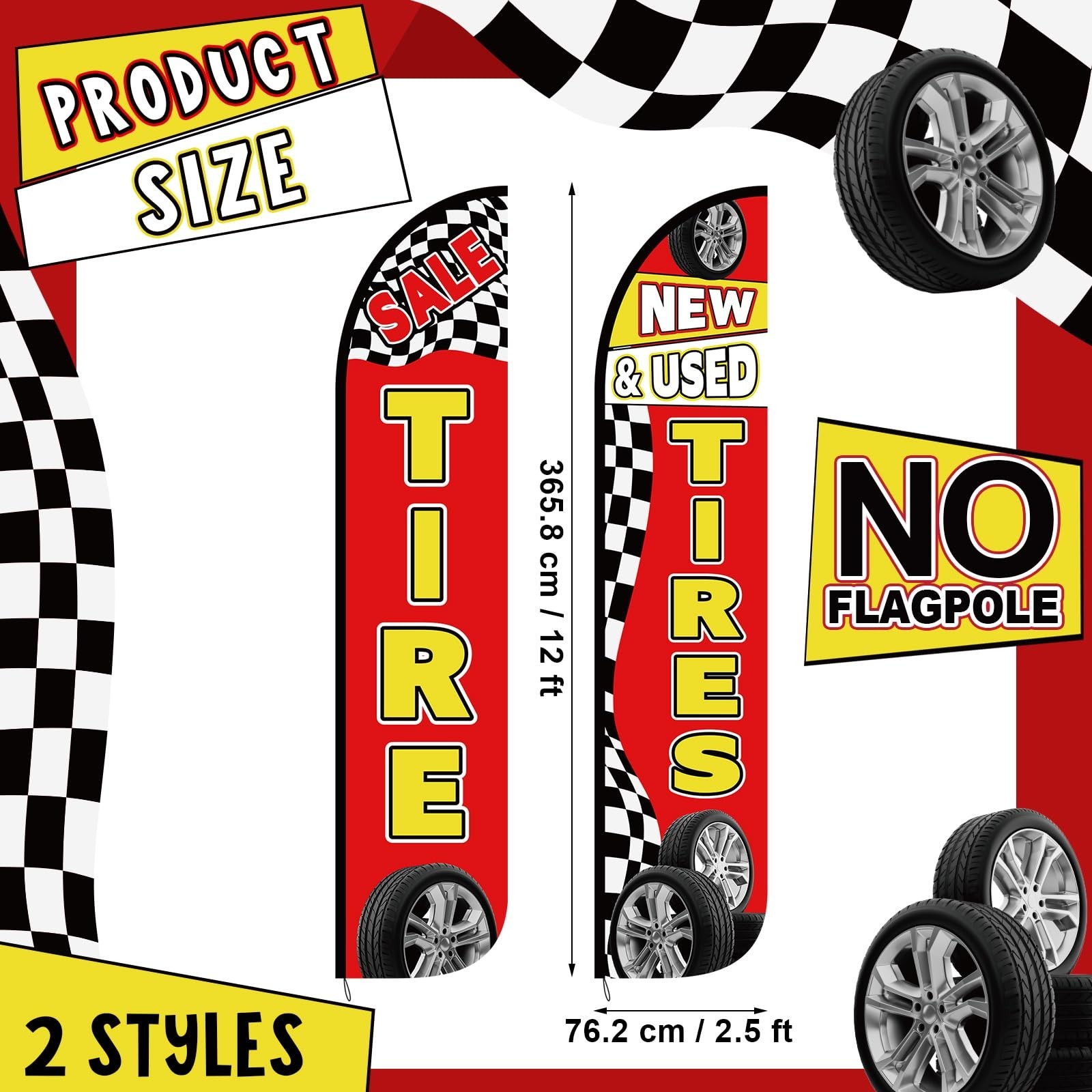 HunnmingRe 2 Pack 12 Feet Tire Sale King Flags New and Use Tires Shop Feather…