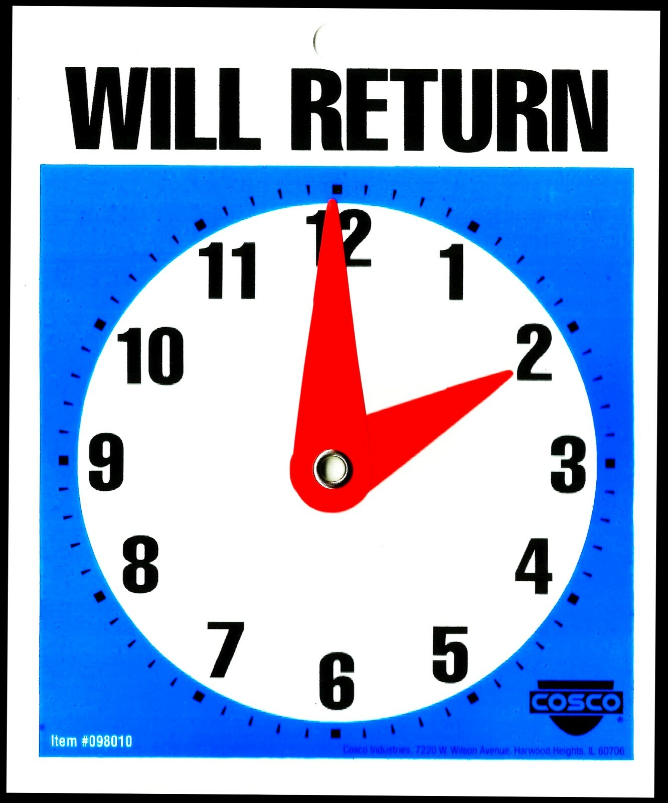 OPEN COME IN & CLOSED WILL RETURN plastic Sign w Hours CLOCK Hang in Door Window