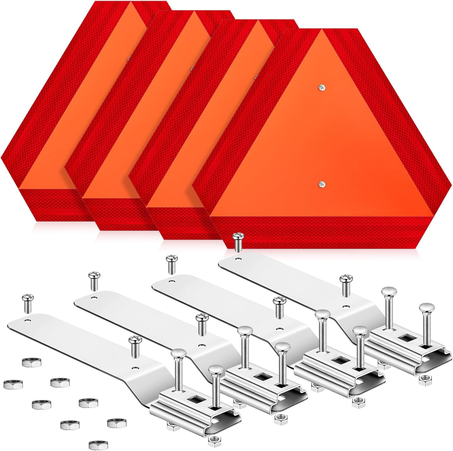 4 Sets Slow Moving Vehicle Sign with Mounting Bracket, 14 X 16 Inch Aluminum Tri