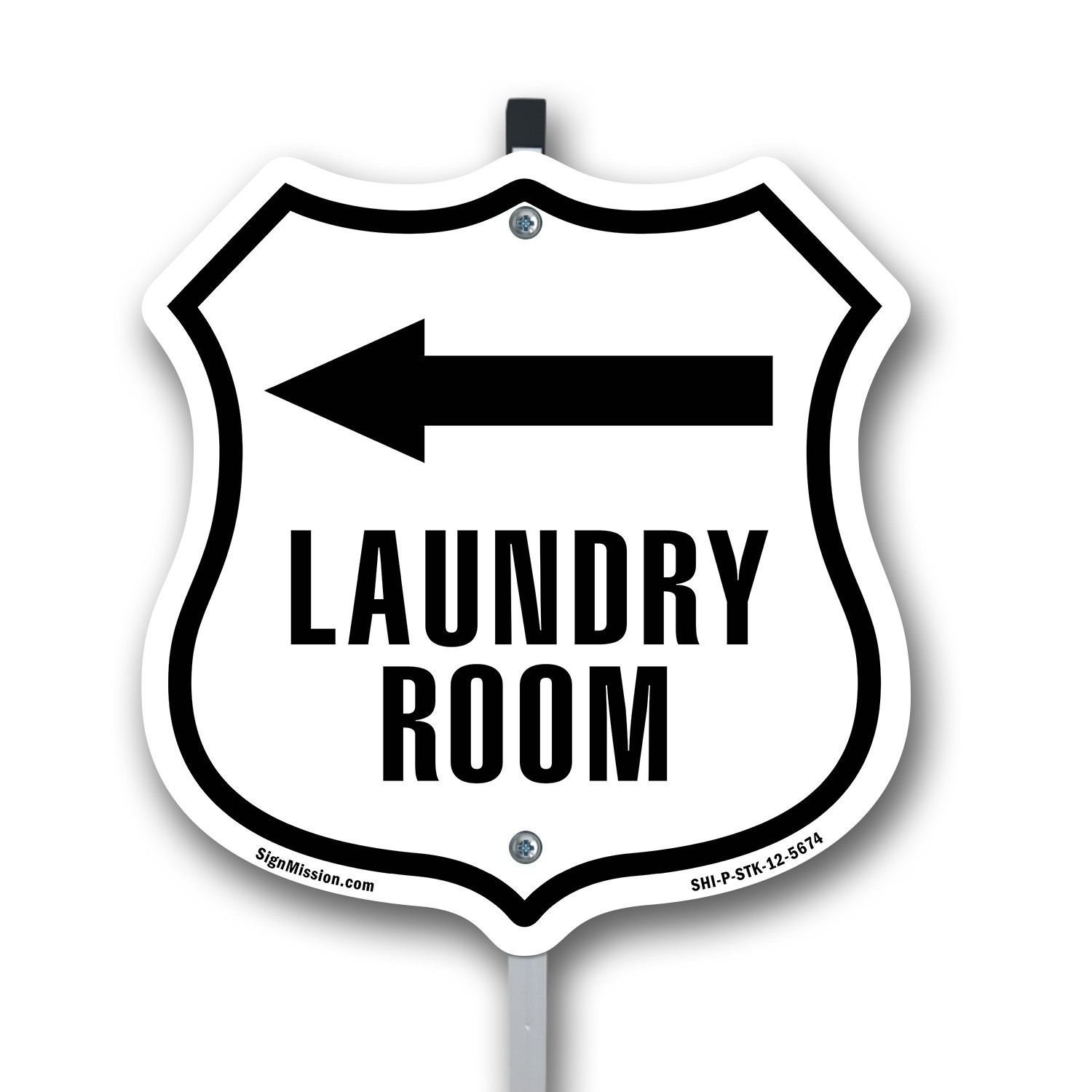 Laundry Room Left Shield Shaped Sign With Stake Crafted in the USA