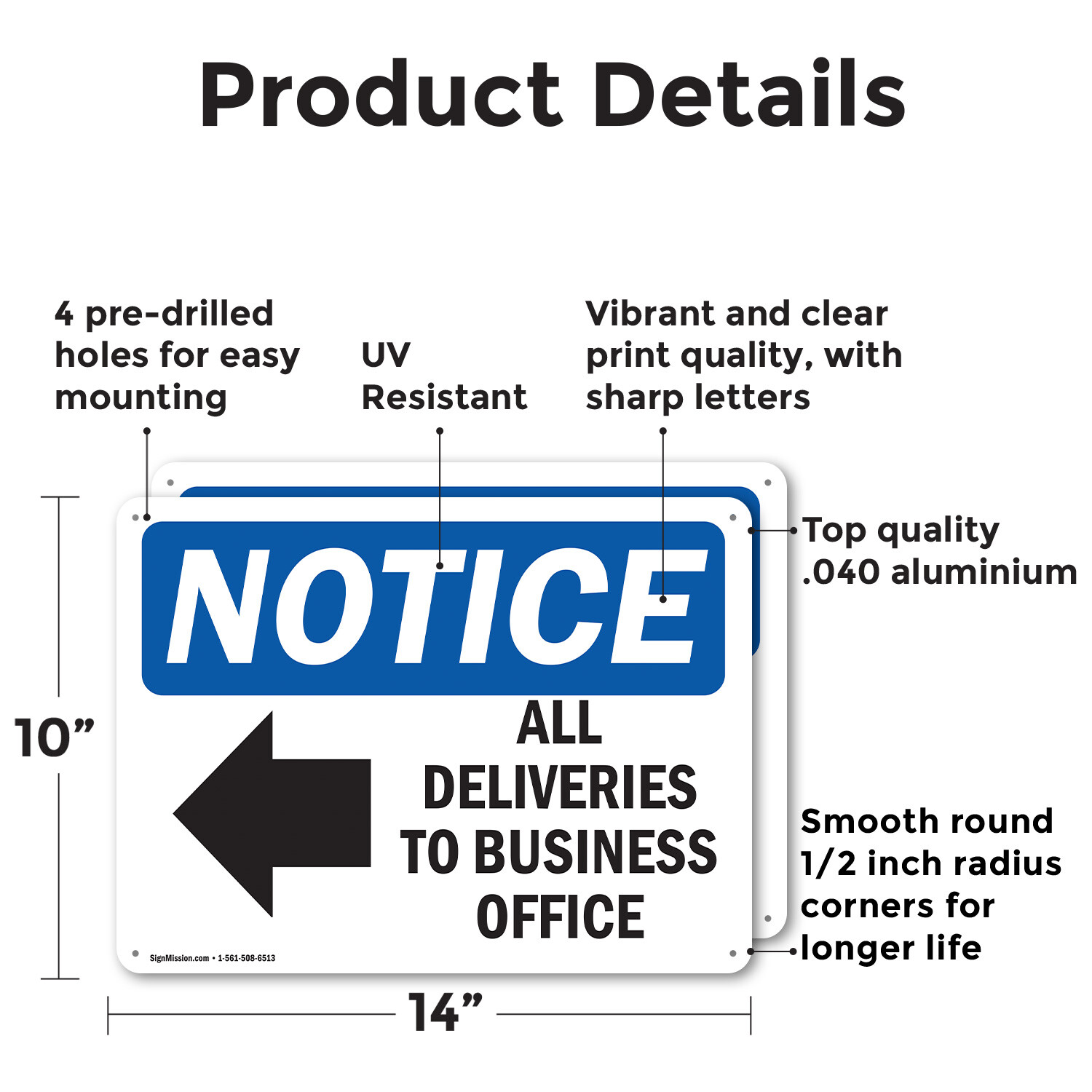(2 Pack) All Deliveries To Business Office OSHA Notice Sign Decal Metal Plastic