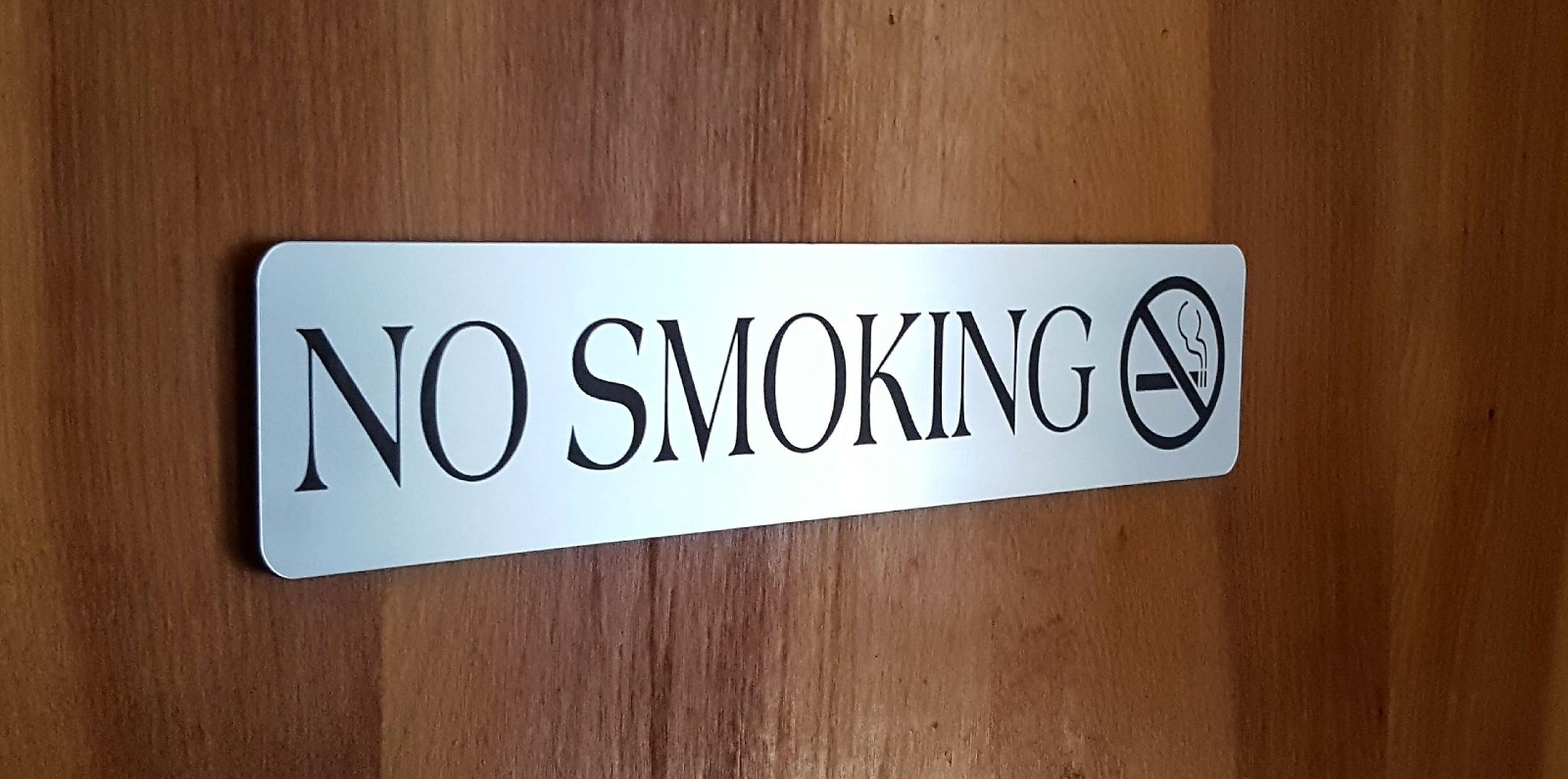 NO SMOKING Sign 2&Prime;x 9&Prime; Brushed Aluminum Finish w/ Black Letters_Laser Engraved