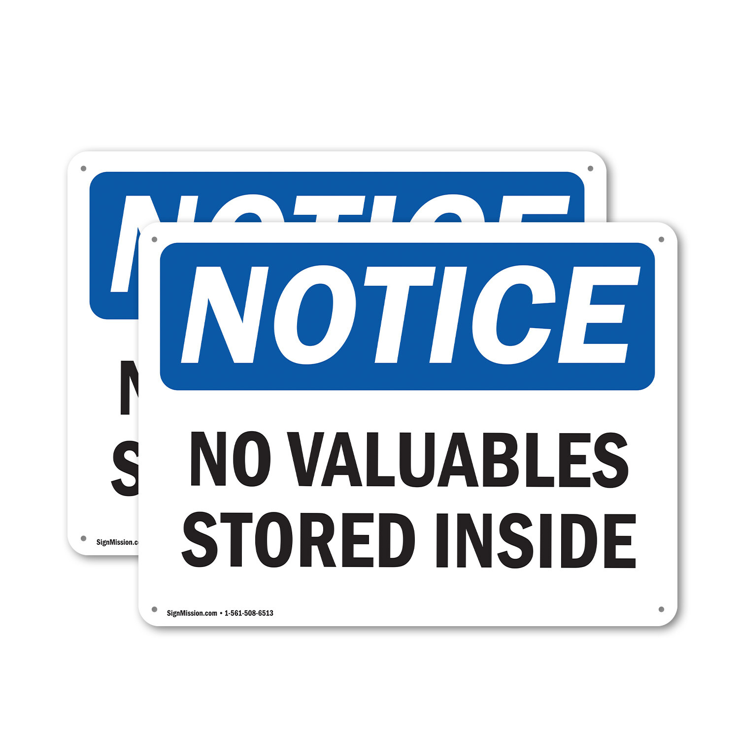 (2 Pack) No Valuables Stored Inside OSHA Notice Sign Decal Metal Plastic