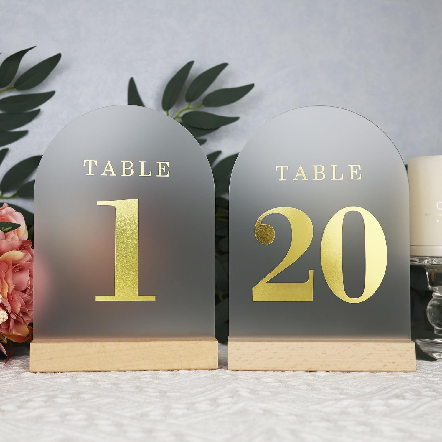 10-Pack 5×7 Frosted Blank Arch Acrylic Signs, Wooden Stands, DIY, Table, Decor