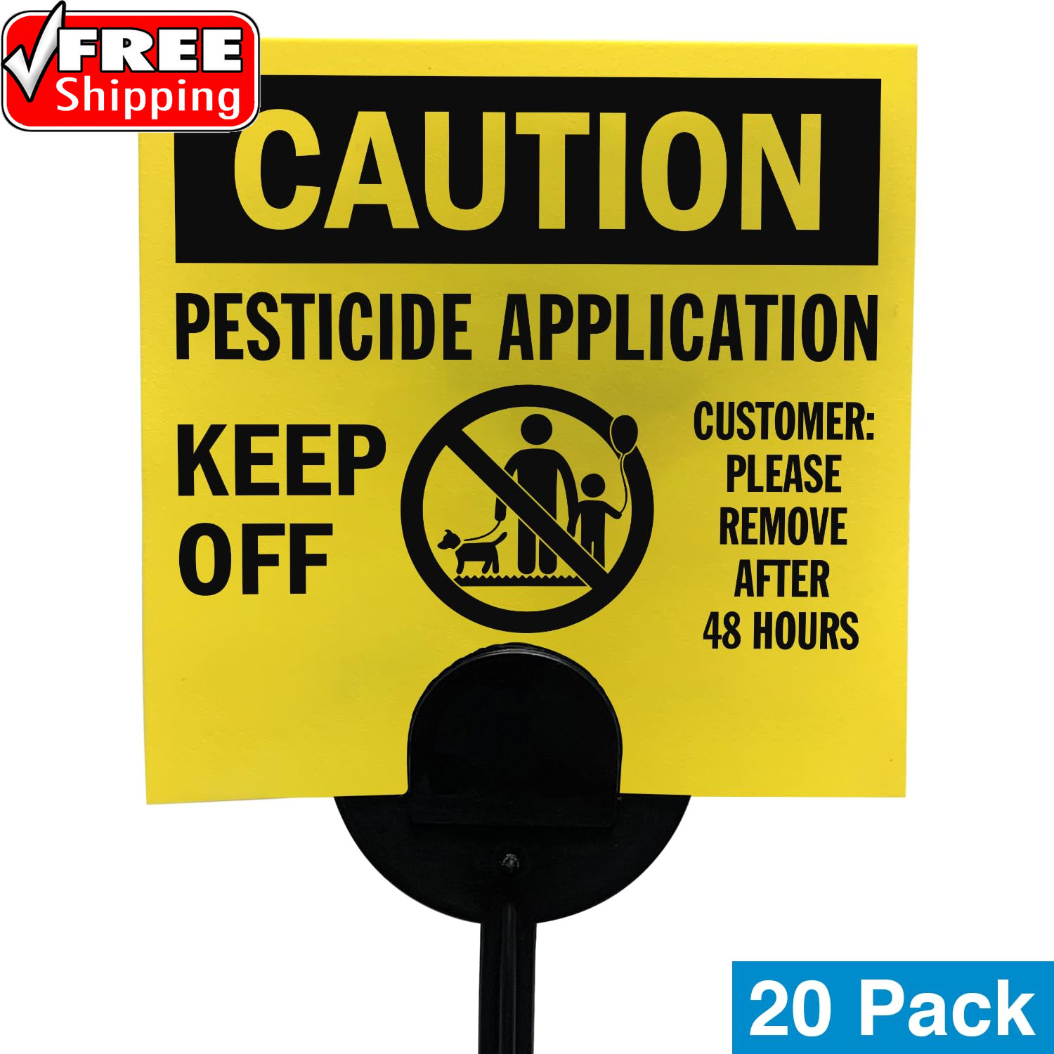 (20-Pack) Caution Pesticide Application Keep off Yard Sign with Stake, 16 Mil HD