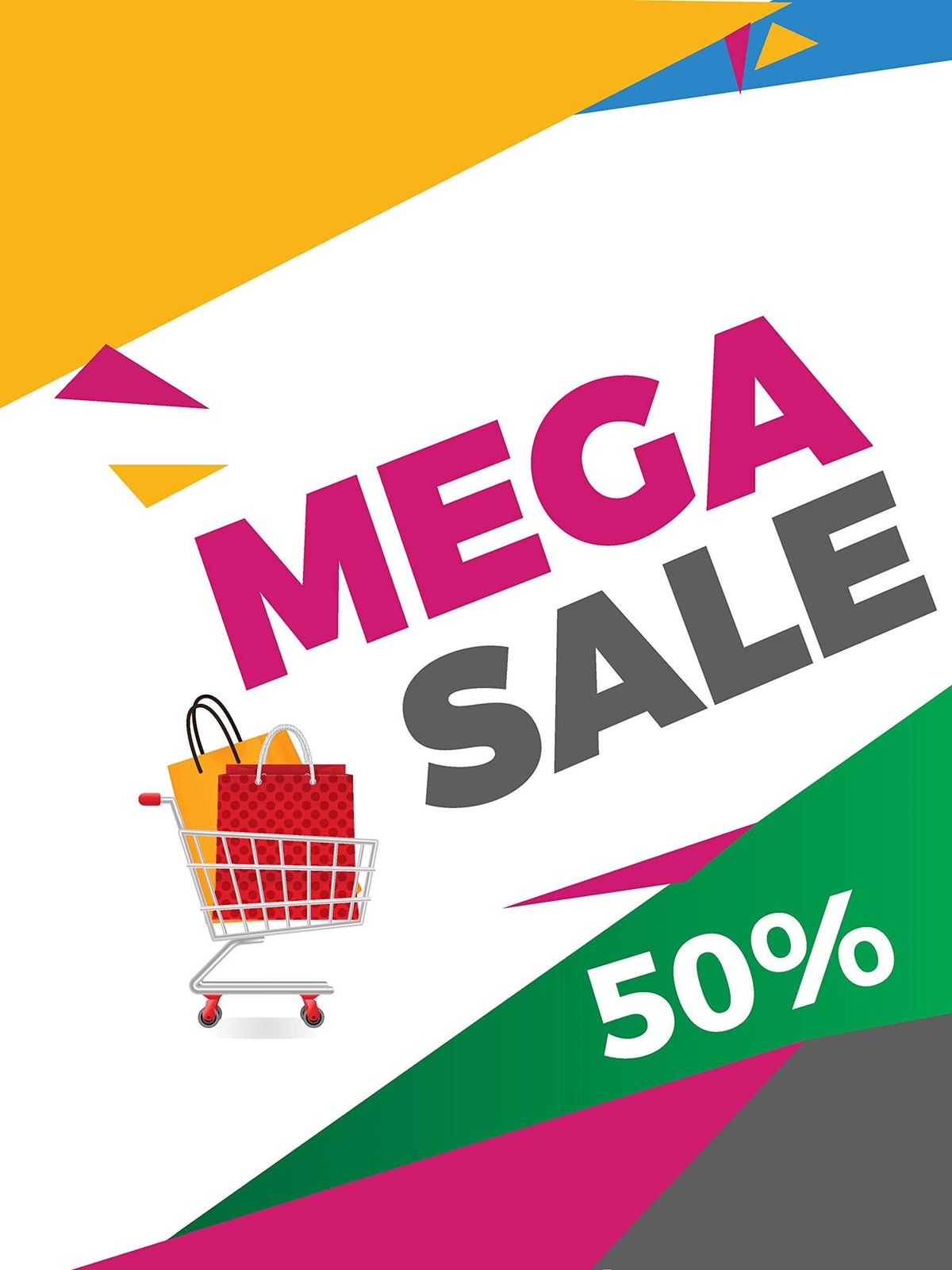 Mega Sale 50% | Retail Window Display Sign | 18&Prime;W x 24&Prime;H