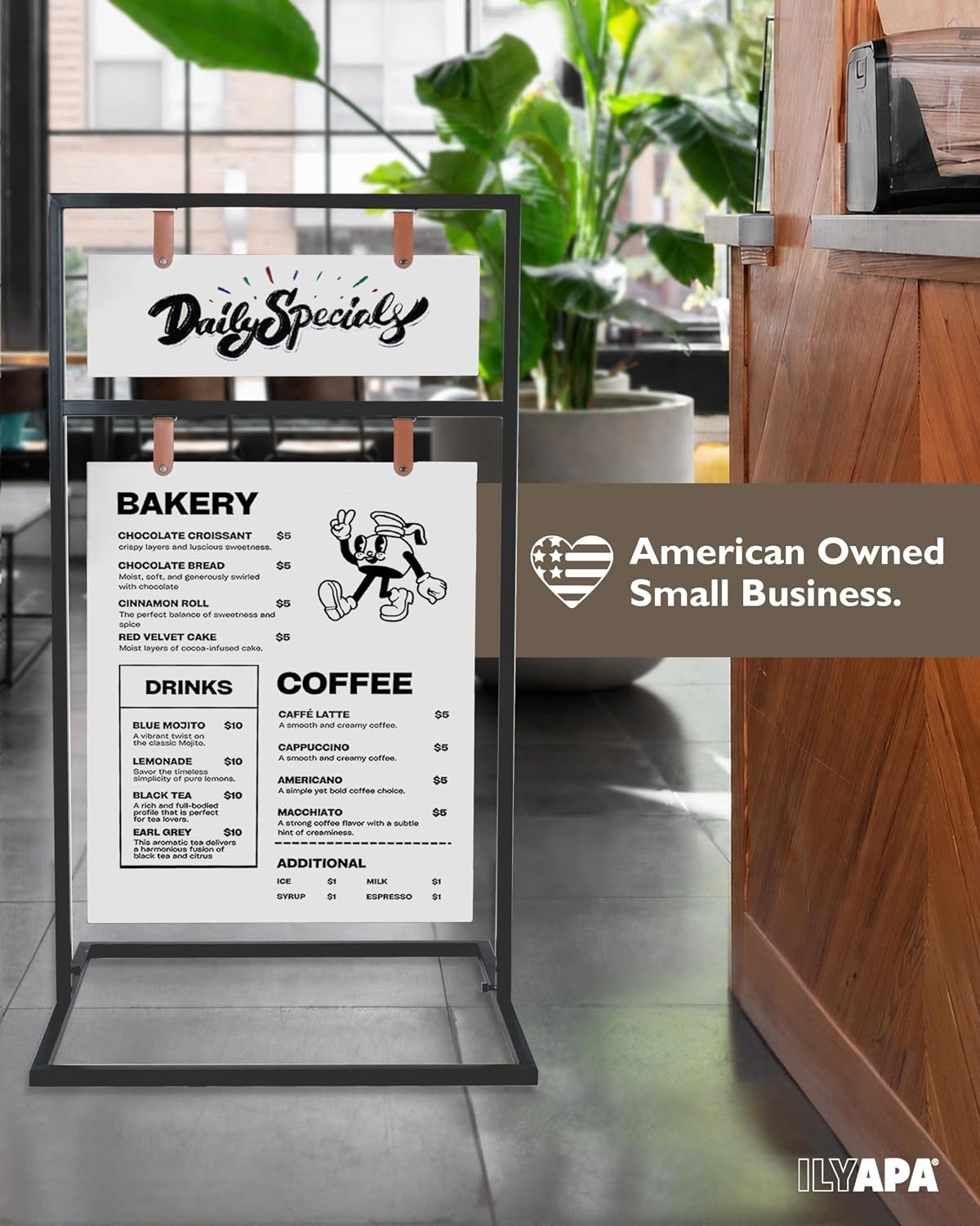Ilyapa Double-Sided Metal Swinging Sidewalk Sign 24&Prime; x 42&Prime; Magnetic Board