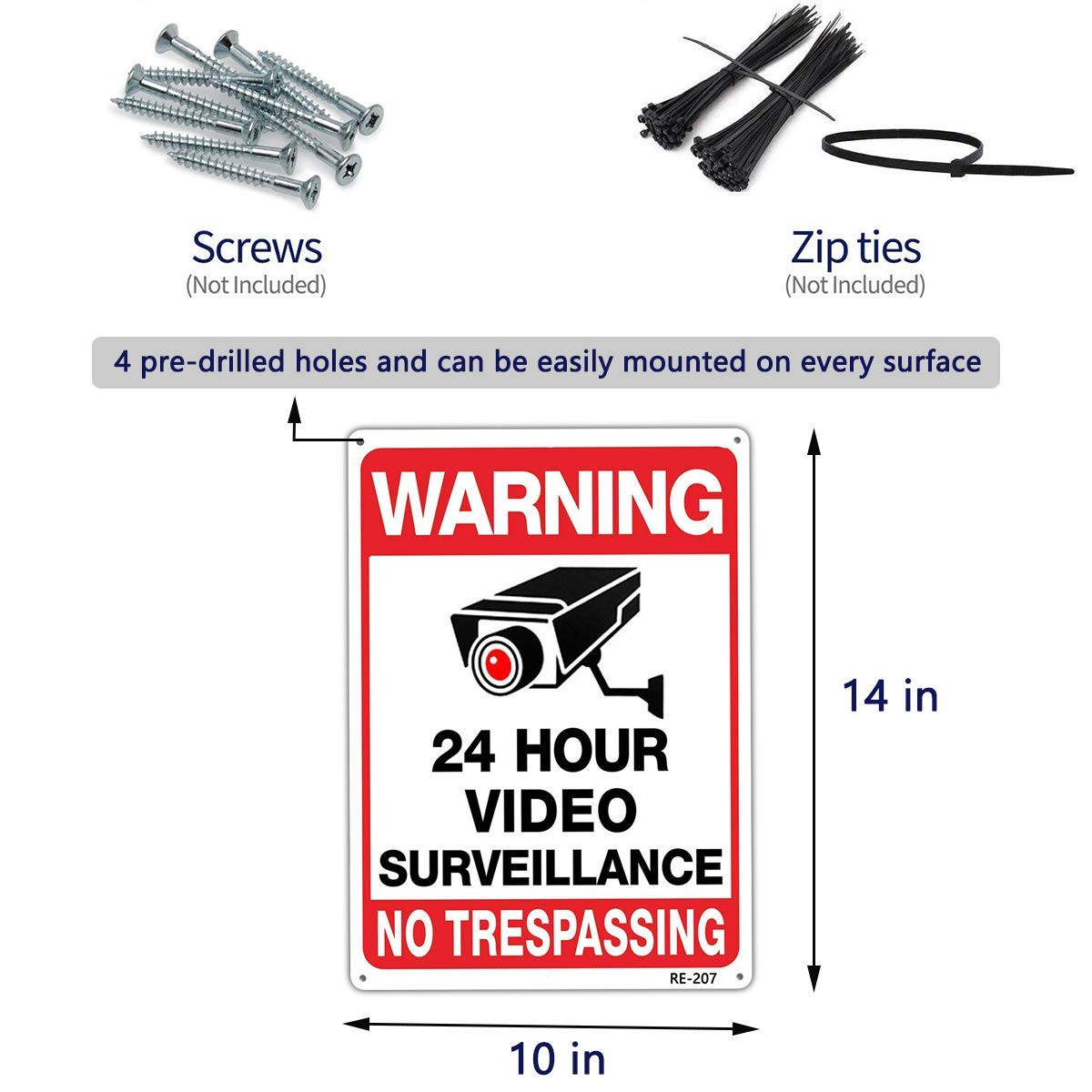 Warning Security Cameras in Use 24 Hour Video Surveillance Sign 10×14 Aluminum U