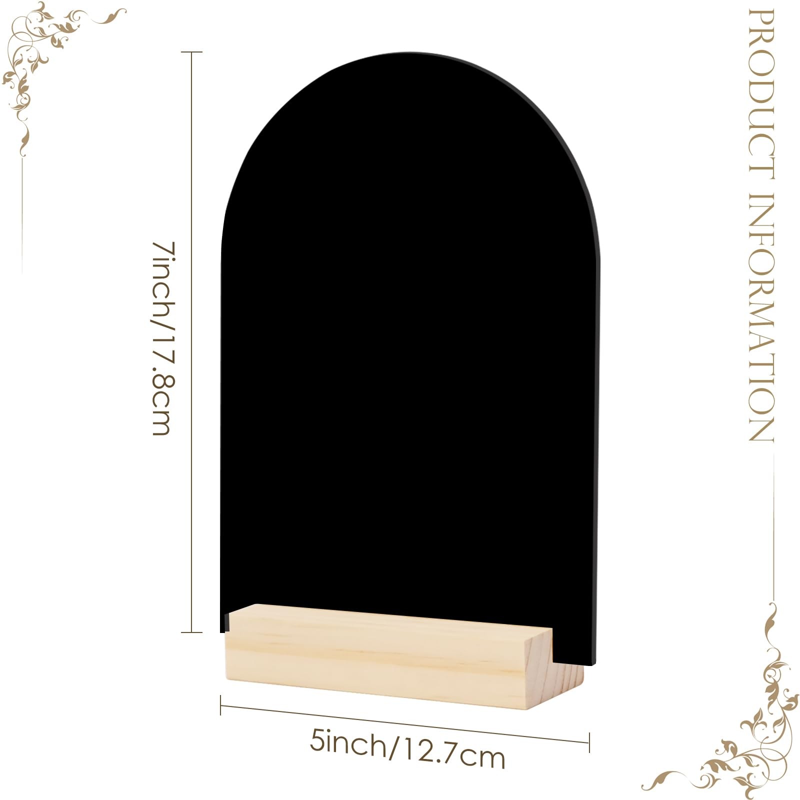 10 PCS Black Arch Acrylic Table Sign Blank Sheets Wood Stand Base 5×7 Inch