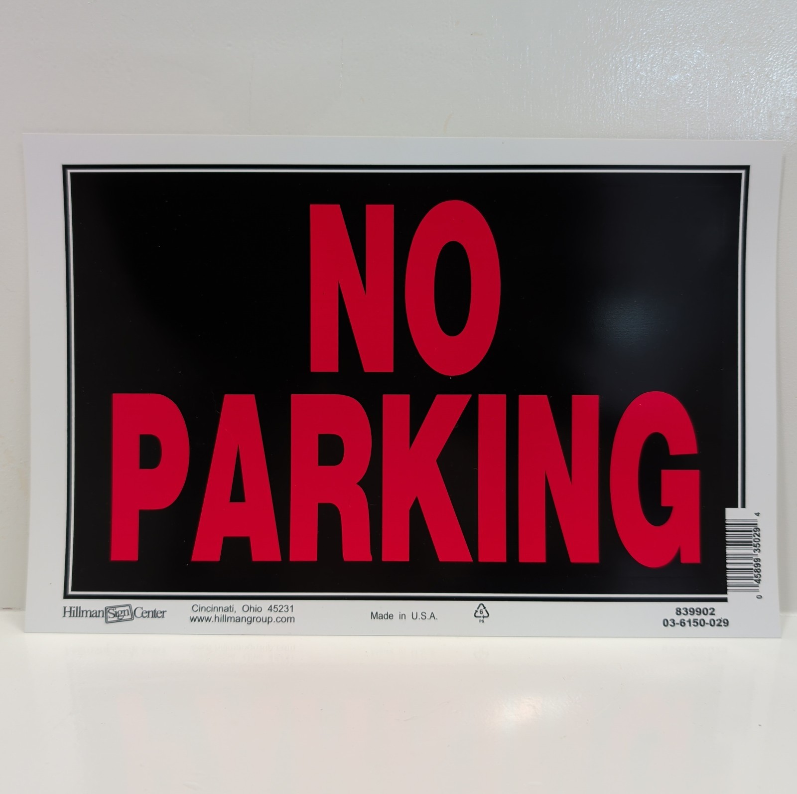 Hillman No Parking Sign Plastic 8×12 Inch Red Black White NOS 839902