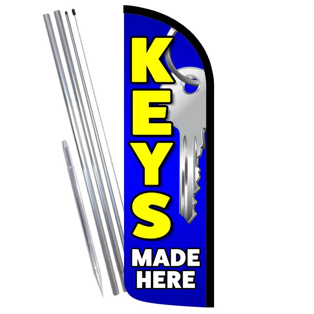 Keys Made Here Premium Windless Feather Flag Bundle (Complete Kit) OR Optional R