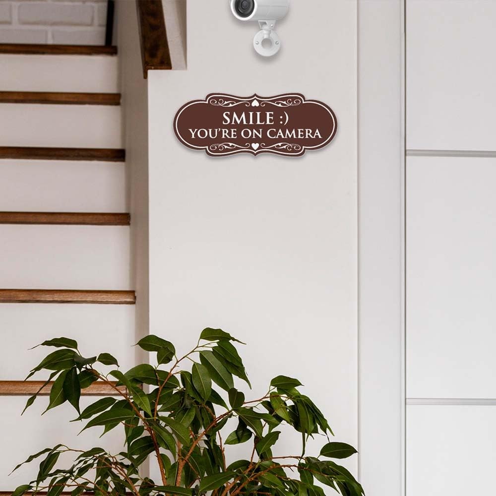 Designer Smile You Are On Camera Sign Wall Door Black Gold Medium Size Set