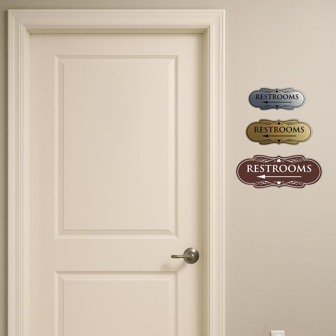 Designer Restrooms Left Arrow Sign Easy Installation Durable Wall Door Black