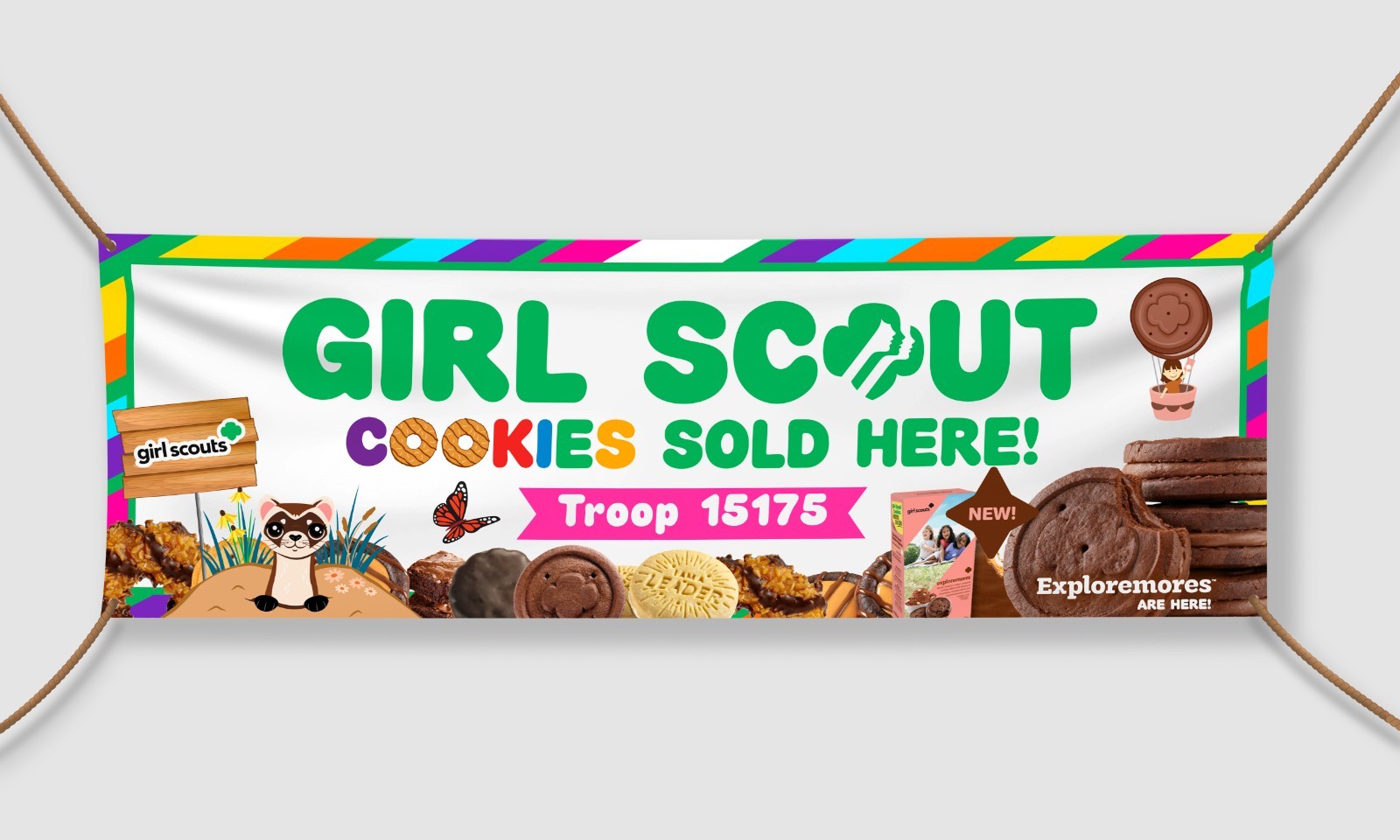 Custom Girl Scout Cookies Banner – Personalized Troop Number Sign Exploremores