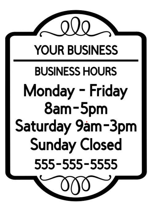 Business Hours Custom Sign Personalized Store Text Vinyl Decal Window Sticker