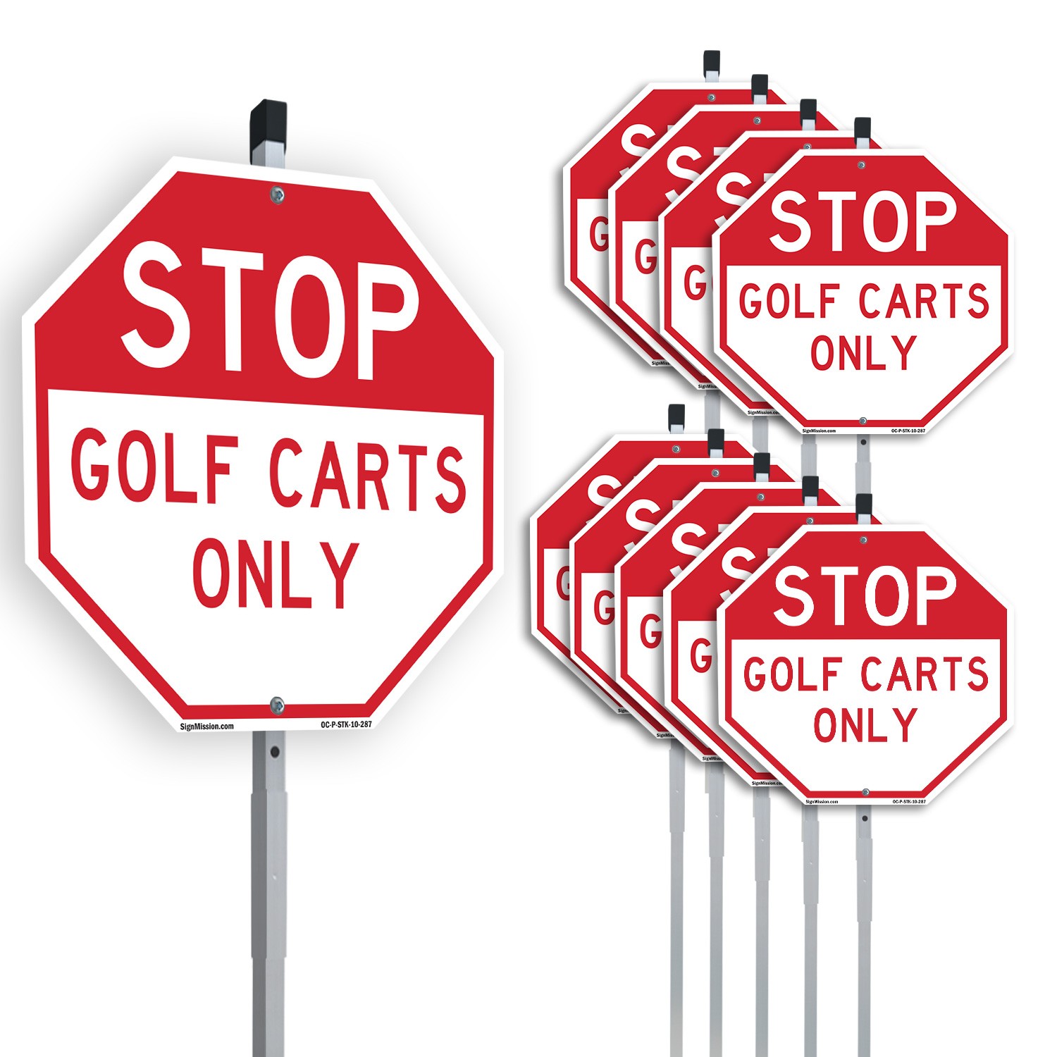 Stop Golf Carts Only Octagon Sign With Stake Weather Resistant UV Protected