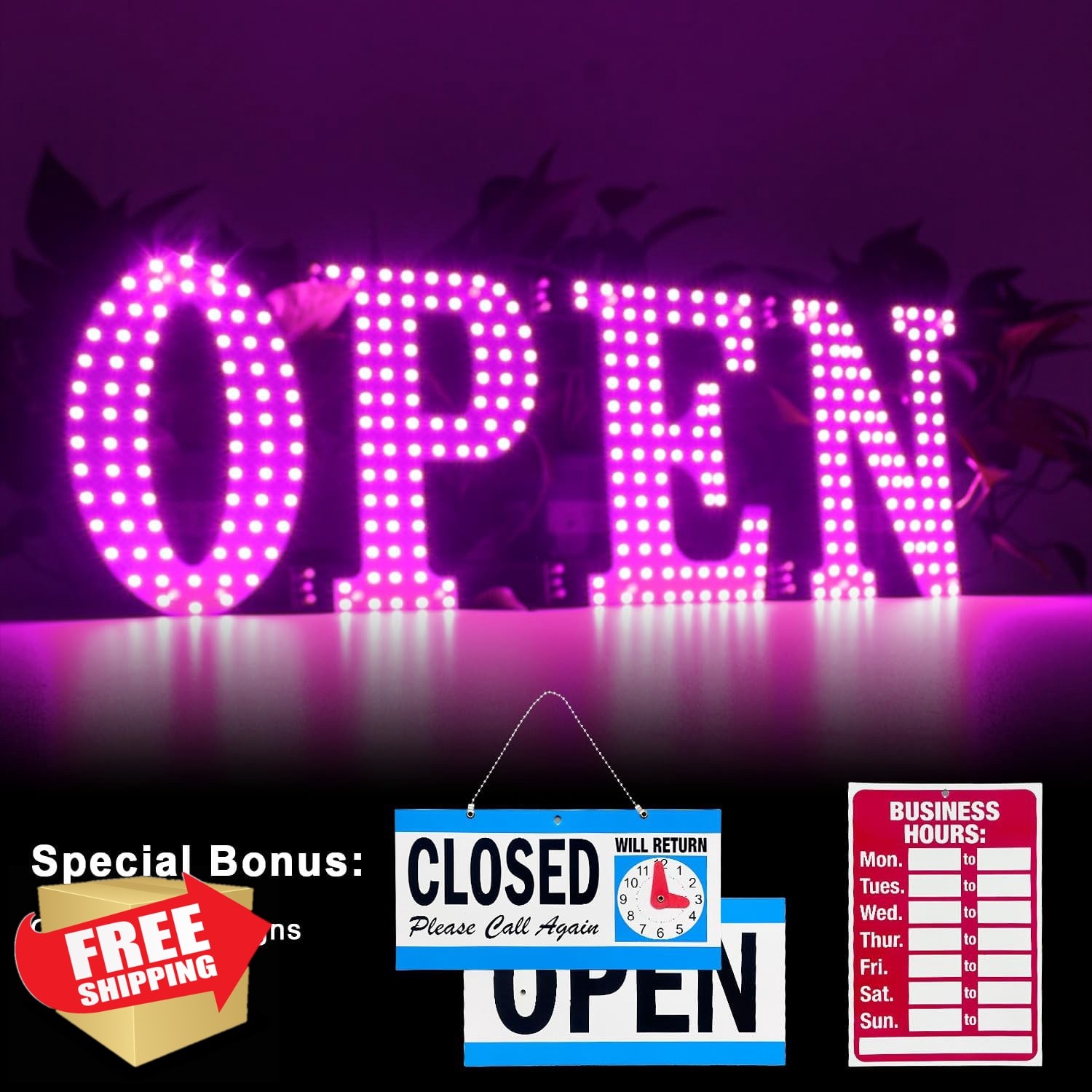 LemonNova LED Open Sign Pink 30&Prime;x10&Prime;