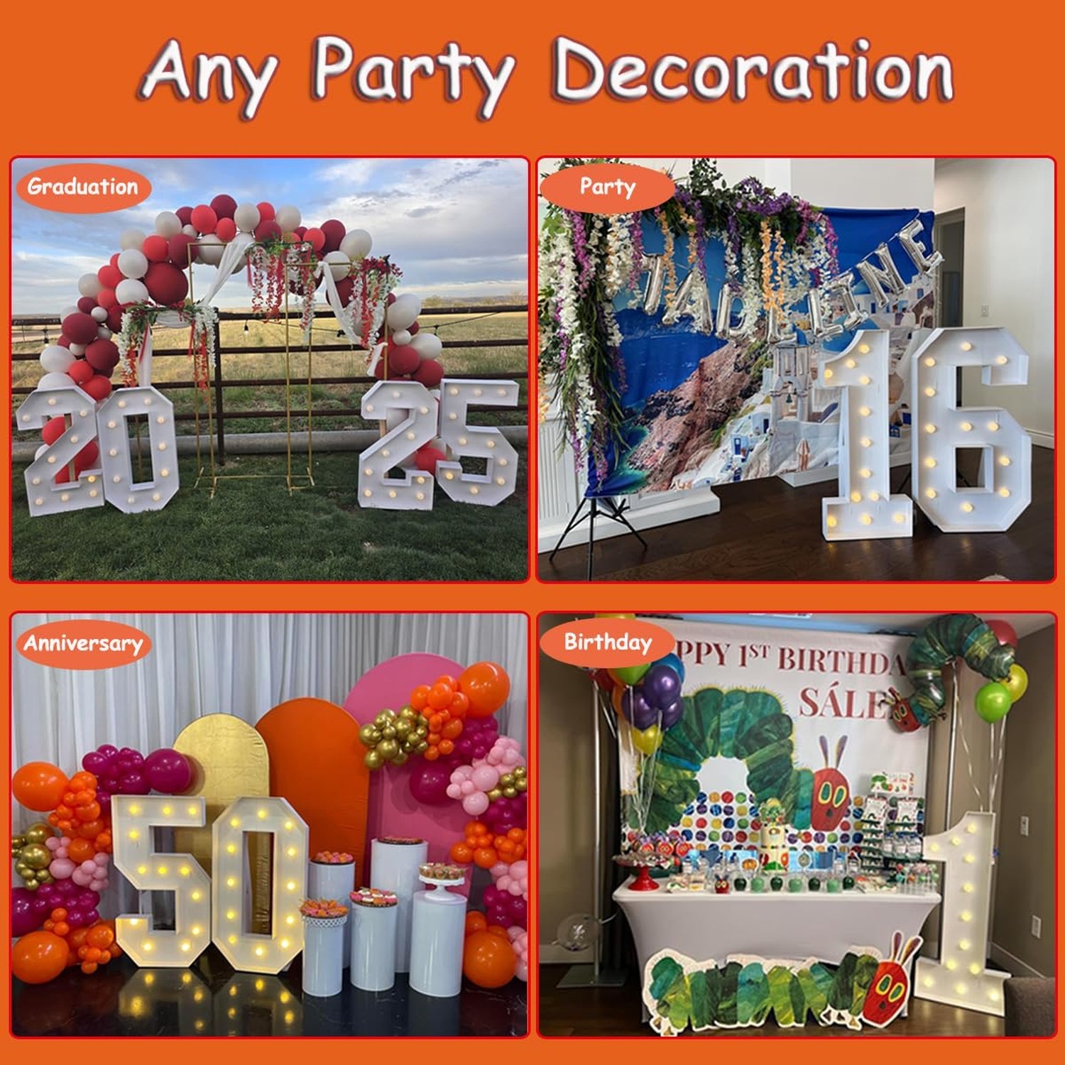 4FT Light Up Numbers Letters, Giant Marquee Numbers, Mosaic Balloon Number 0 …