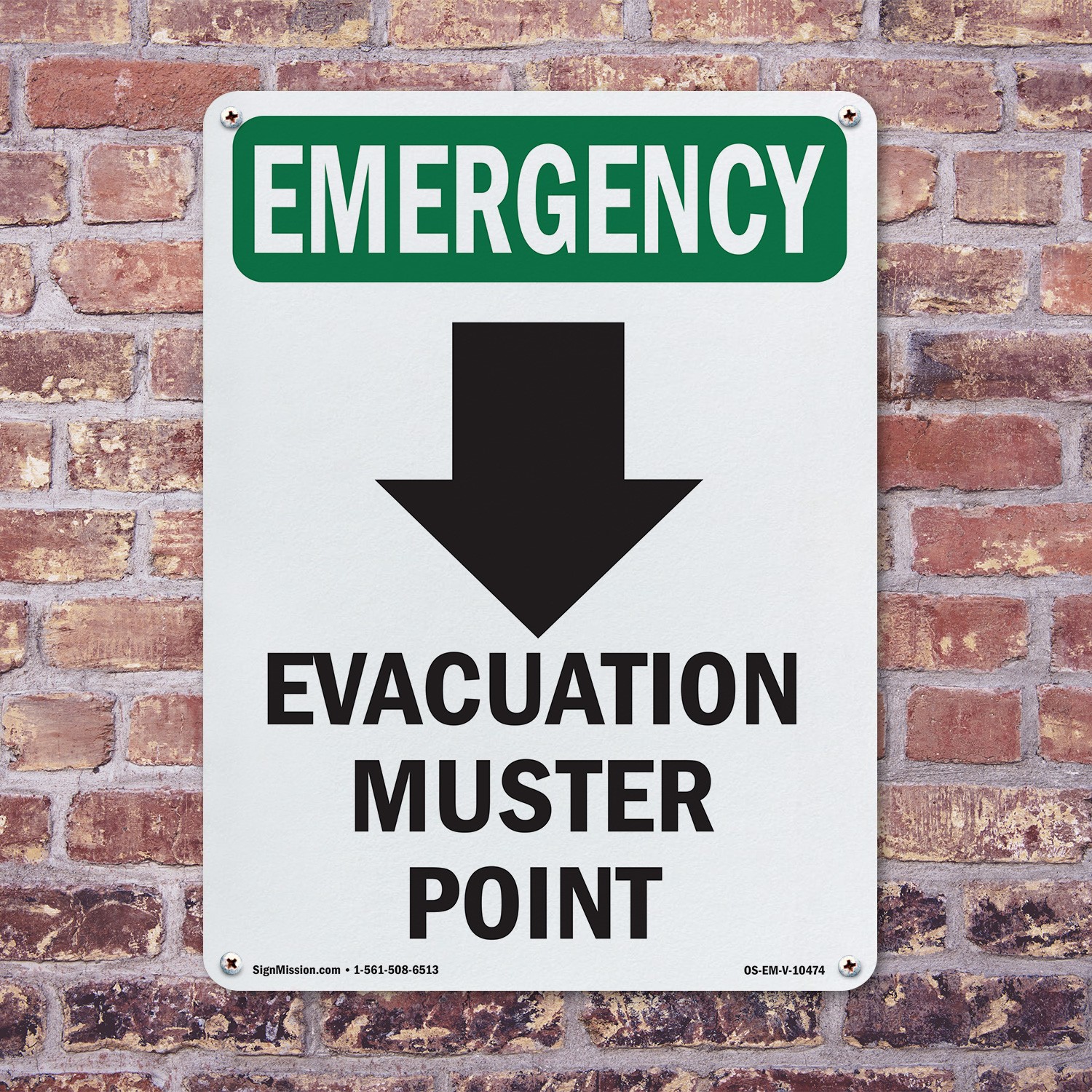 Evacuation Muster With Symbol OSHA Emergency Sign Metal, Decal – 5 or 10 Pack