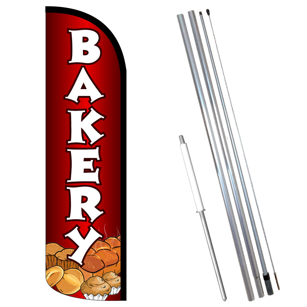 Bakery Premium Windless Feather Flag Bundle (Complete Kit) OR Optional Replacem