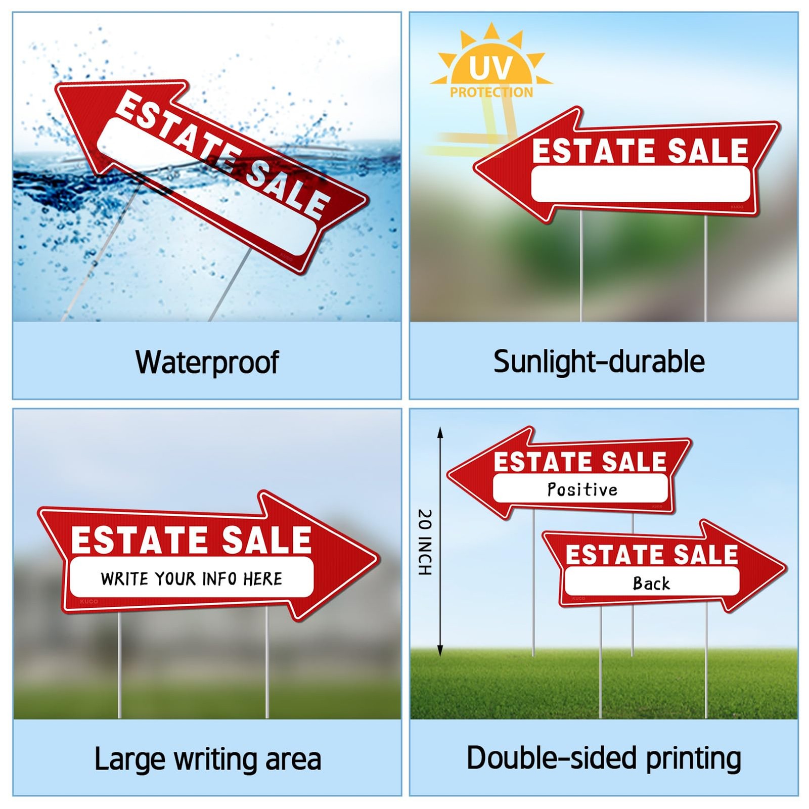 7 PC Estate Sale Signs, 17&Prime; x 6&Prime;, Estate Sale Signs with Stakes Double Sided, La
