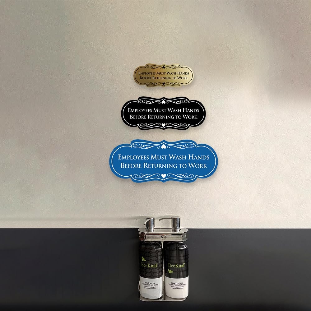 Medium Employees Must Wash Hands Sign Brushed Gold Easy Installation Office