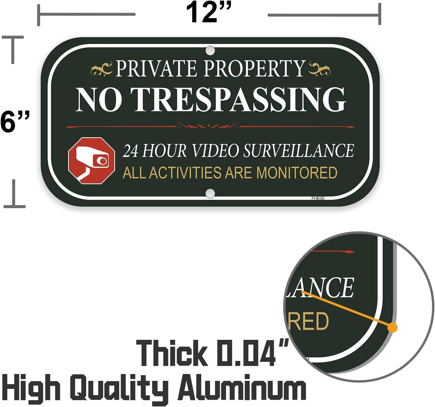 2-Pack Private Property No Trespassing Sign, 12&Prime;x6&Prime; Aluminum, Green – 2 Pack, Mi