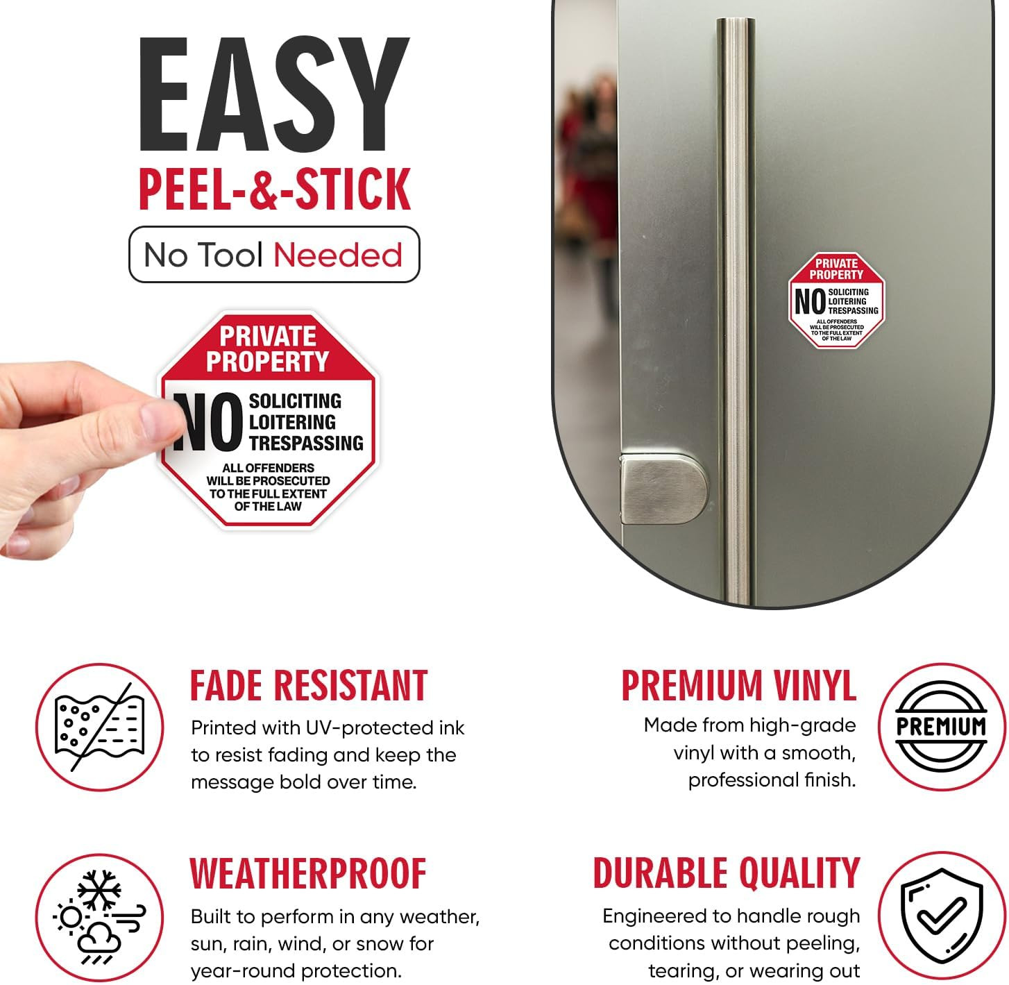 | (4 Pcs) Private Property No Trespassing Stickers – Two Sizes 4&Prime;x4&Prime; & Two 2.75&Prime;