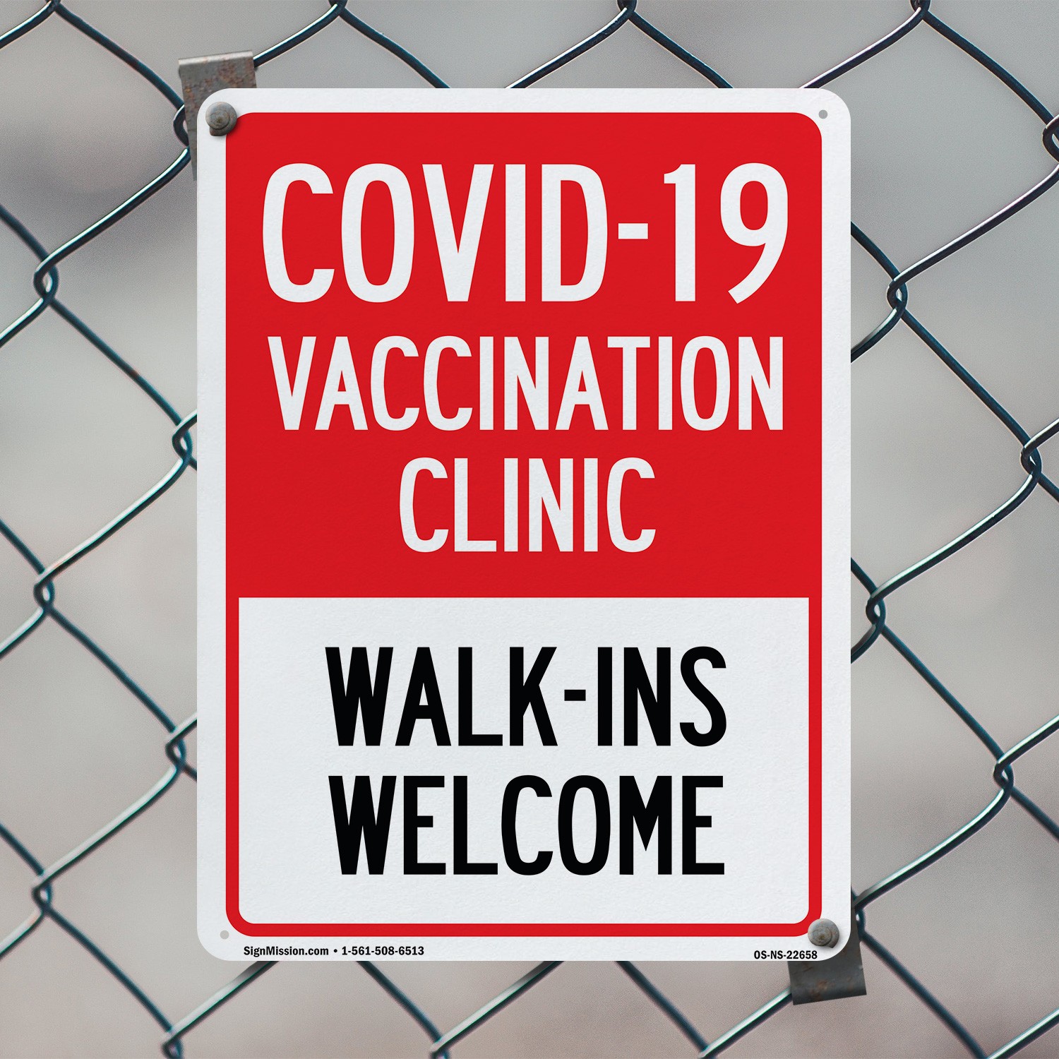 Covid-19 Vaccination Clinic Walk-Ins Welcome Public Safety Sign – 5 or 10 Pack