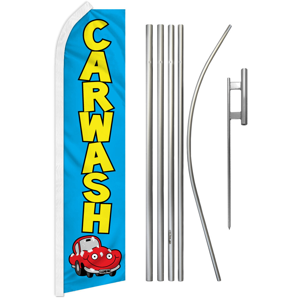 Car Wash Advertising Swooper Feather Flutter Flag & Pole Kit Carwash Flag BLUE