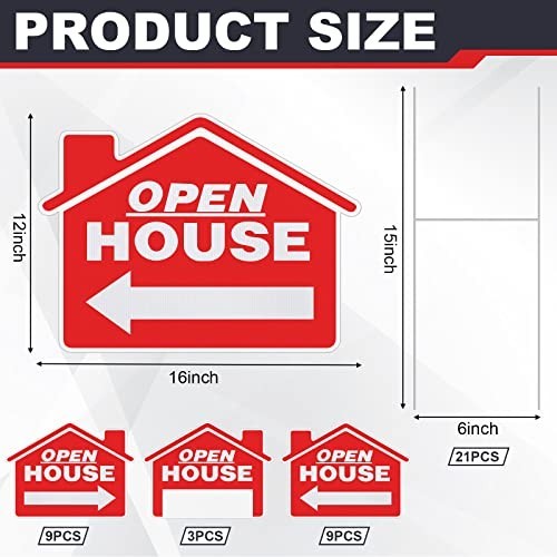 Open House Kit – 21 Directional Signs with Stakes for Real Estate Agents, Weathe