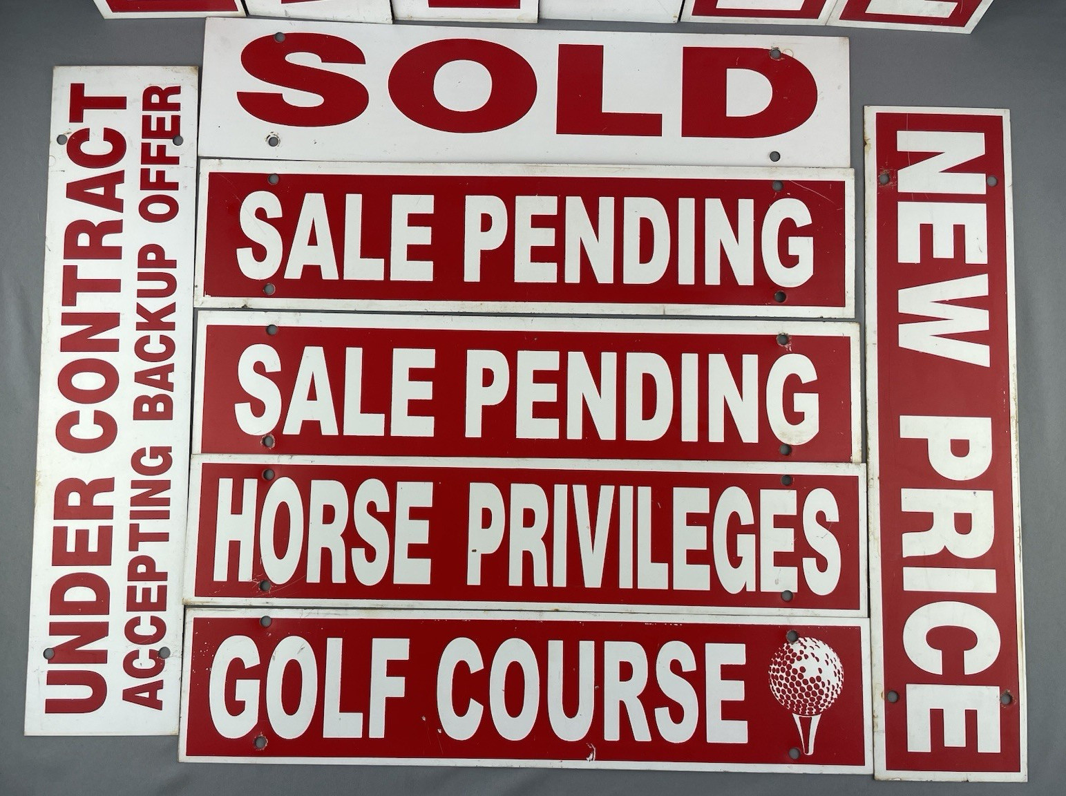 Lot of 13 Metal Real Estate Hanging Signs 4&Prime; x 18&Prime; Golf Course Horse Privileges