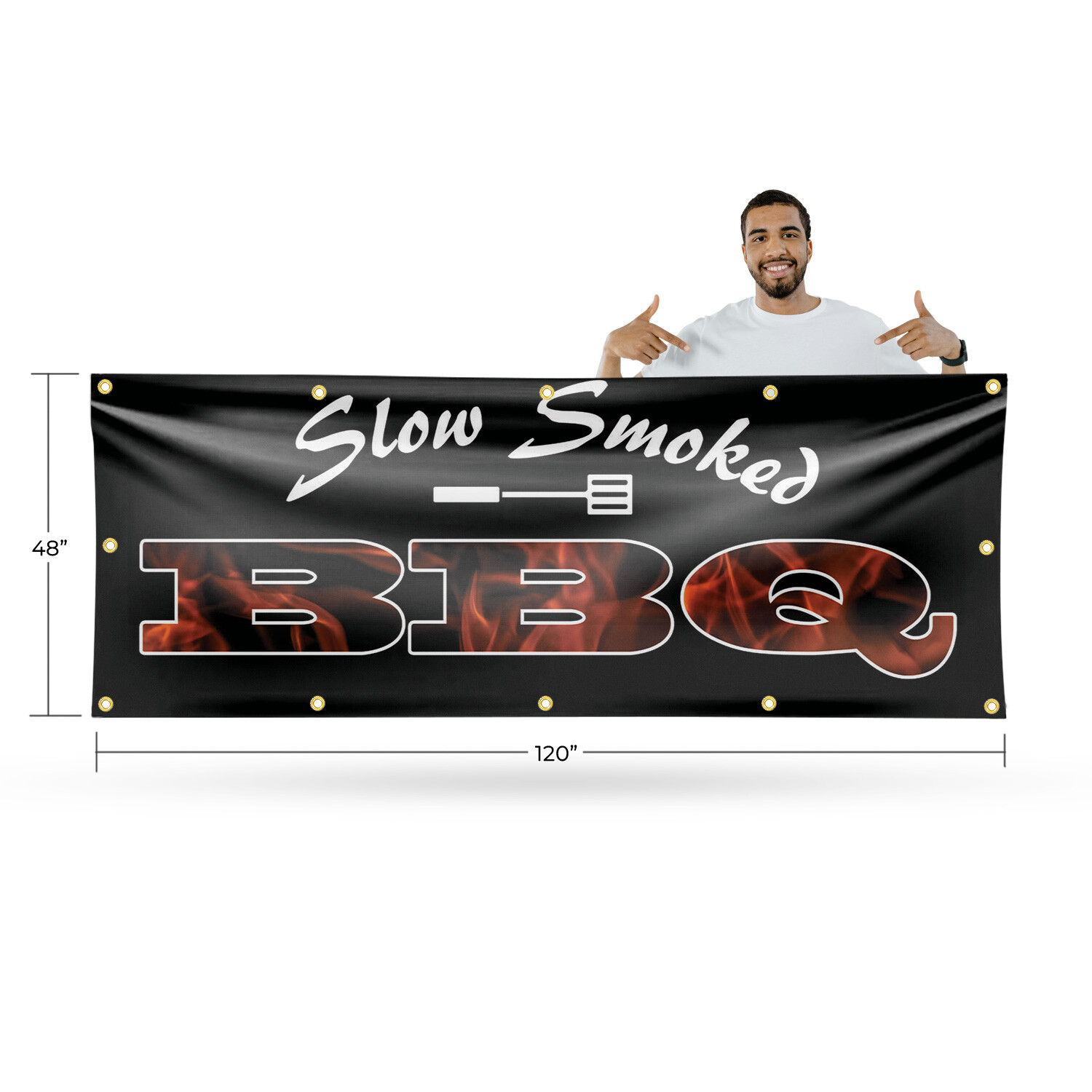 Slow Smoked BBQ Vinyl Banner Sign with Metal Grommets Heavy-Duty Single-Sided