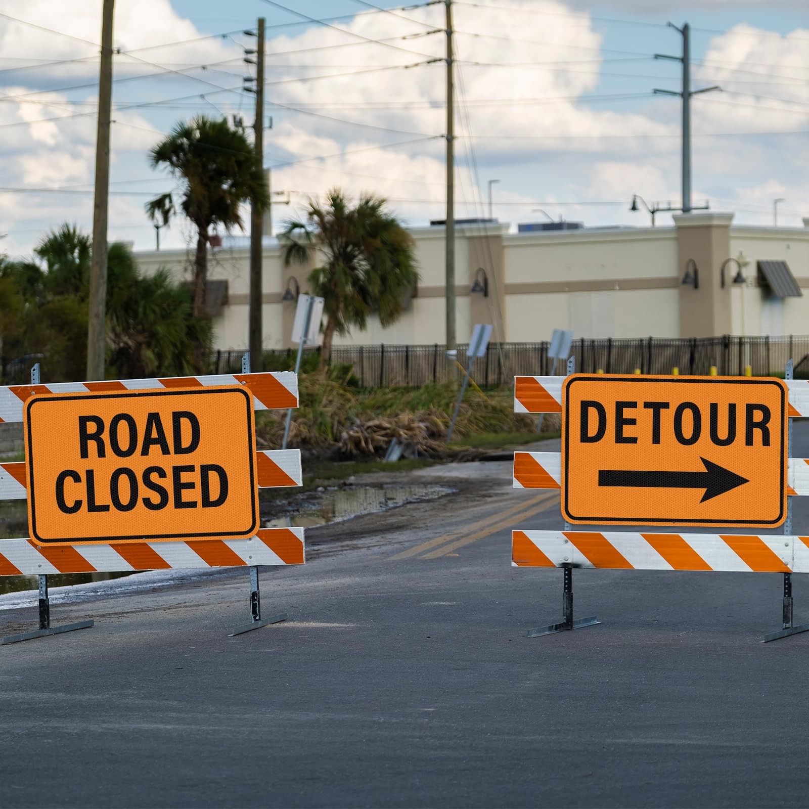 3 PCS Road Closed Detour Sign Right Left Arrow 18×12 Inch Reflective Pot