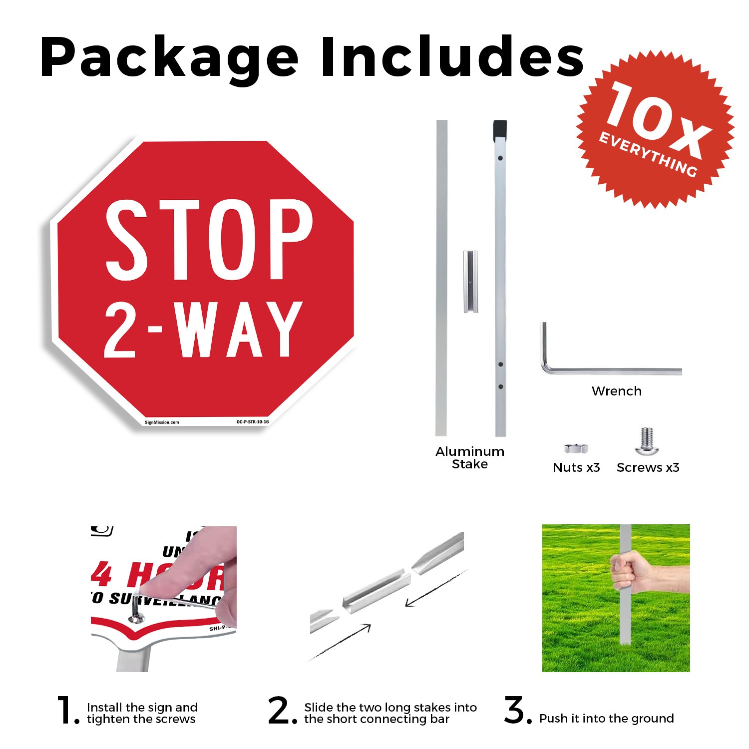 Stop 2-way Octagon Sign With Stake Weather Resistant UV Protected