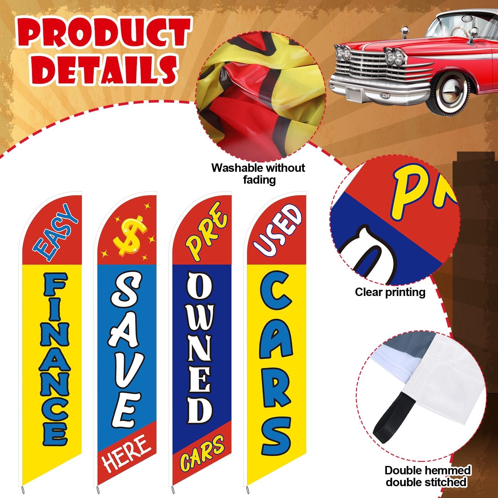 12ft Windless Swooper Flags – 4 Pcs Used Cars Advertising for Auto Sales