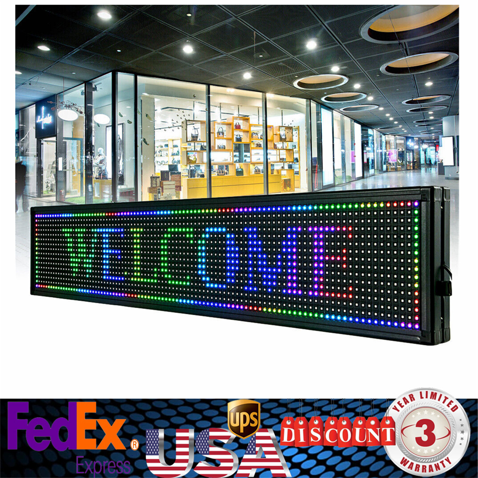 LED Sign 40&Prime; X 8&Prime; Scrolling Message Display Board 7 Color Programmable