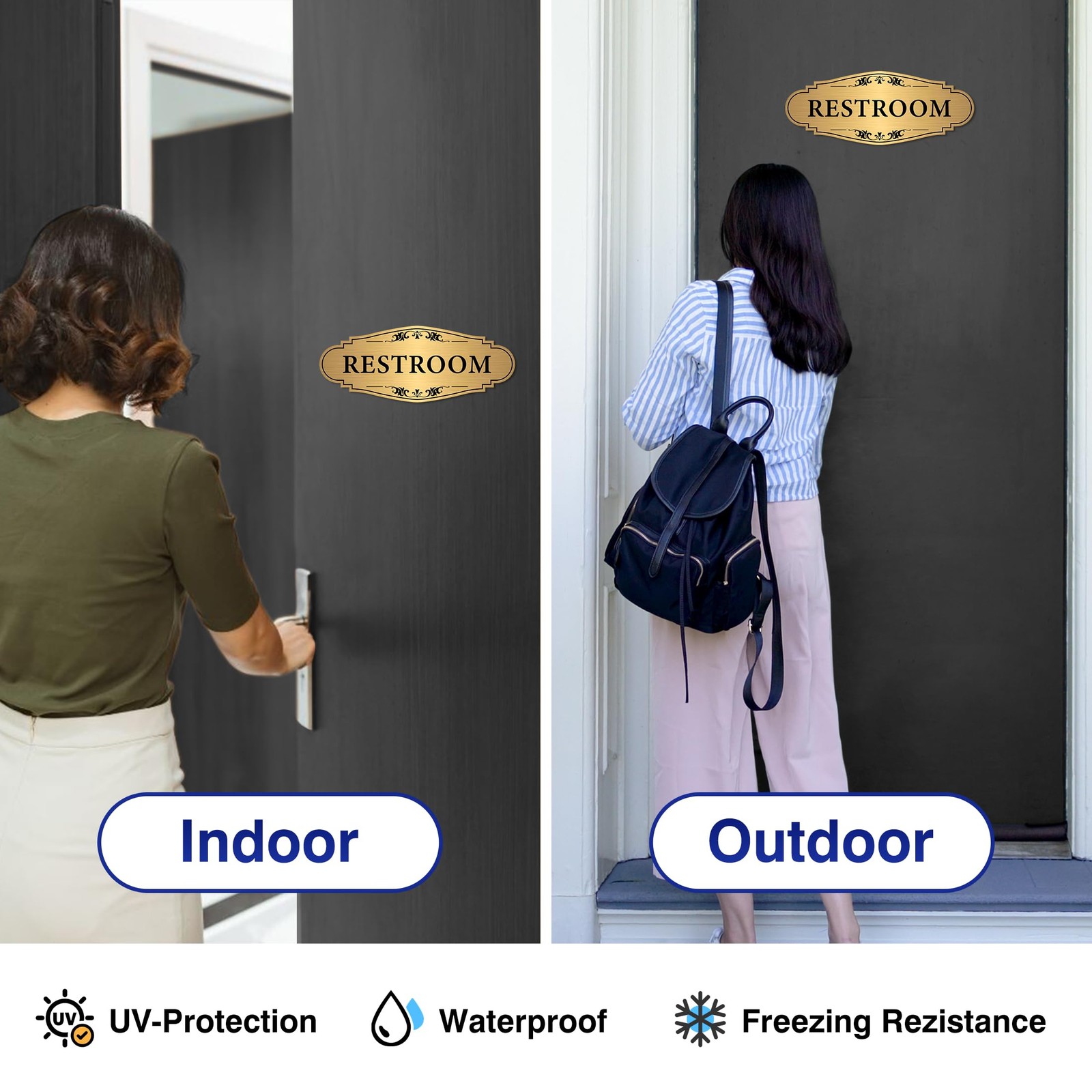 Restroom Sign Sticker for Business & Home, 9IN, Gold 012