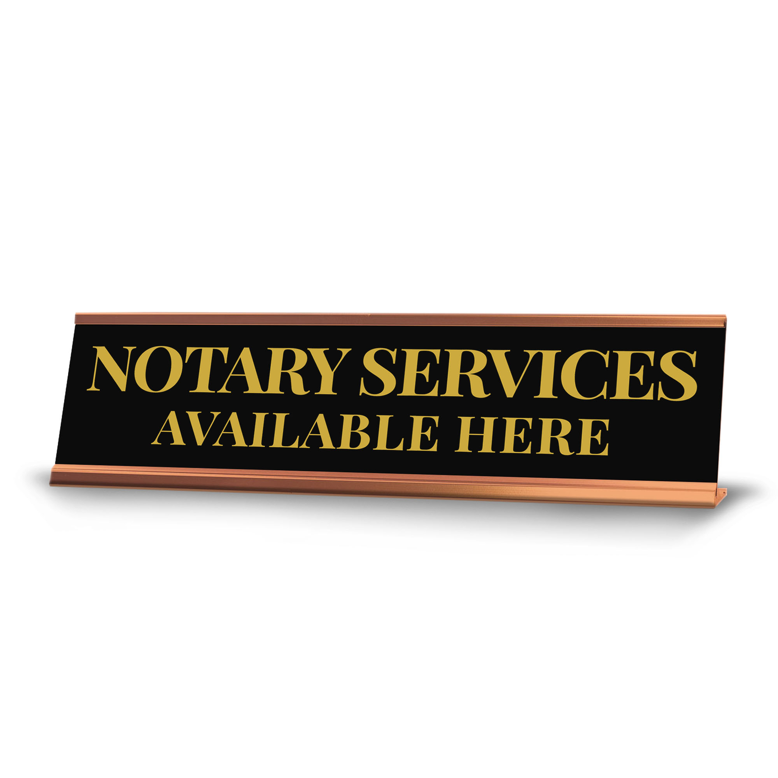 Signs ByLITA Notary Services Available Here Gold Frame Desk Sign (2×8&Prime;)