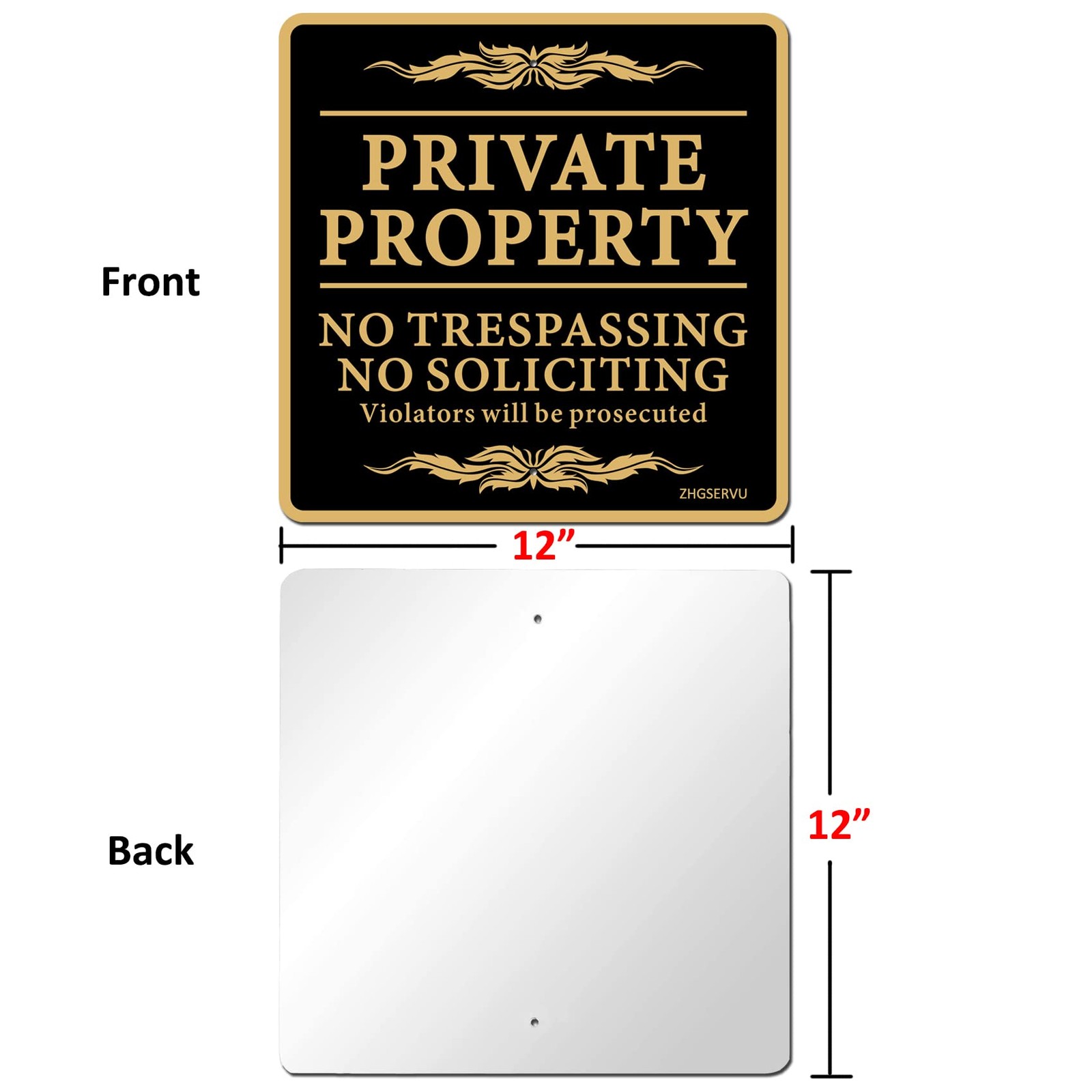 2Pack 12×12 Inch Private Property Sign No Soliciting No Loitering No Trespassing