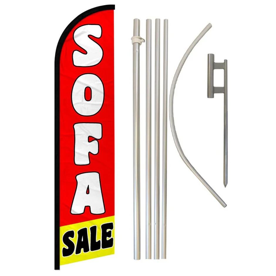 Sofa Sale Windless Full Curve Advertising Banner Flag & Pole Kit (Red & Yellow)