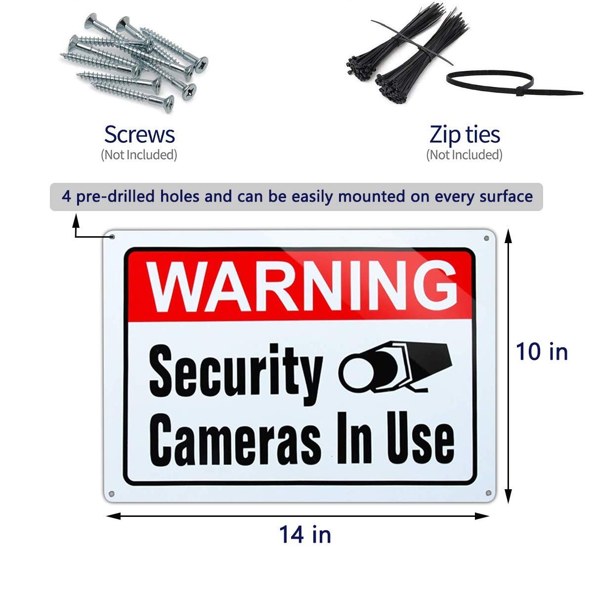 4 Pack Video Surveillance Warning Signs Aluminum Security Camera Signs