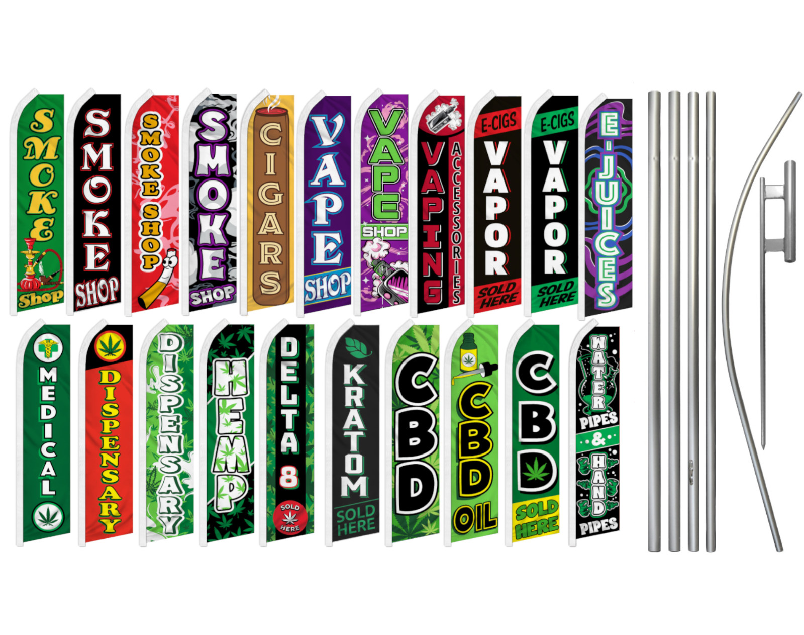 Smoke Shop Advertising Swooper Flutter Feather Flag Kit Vape E-Cig Vapor