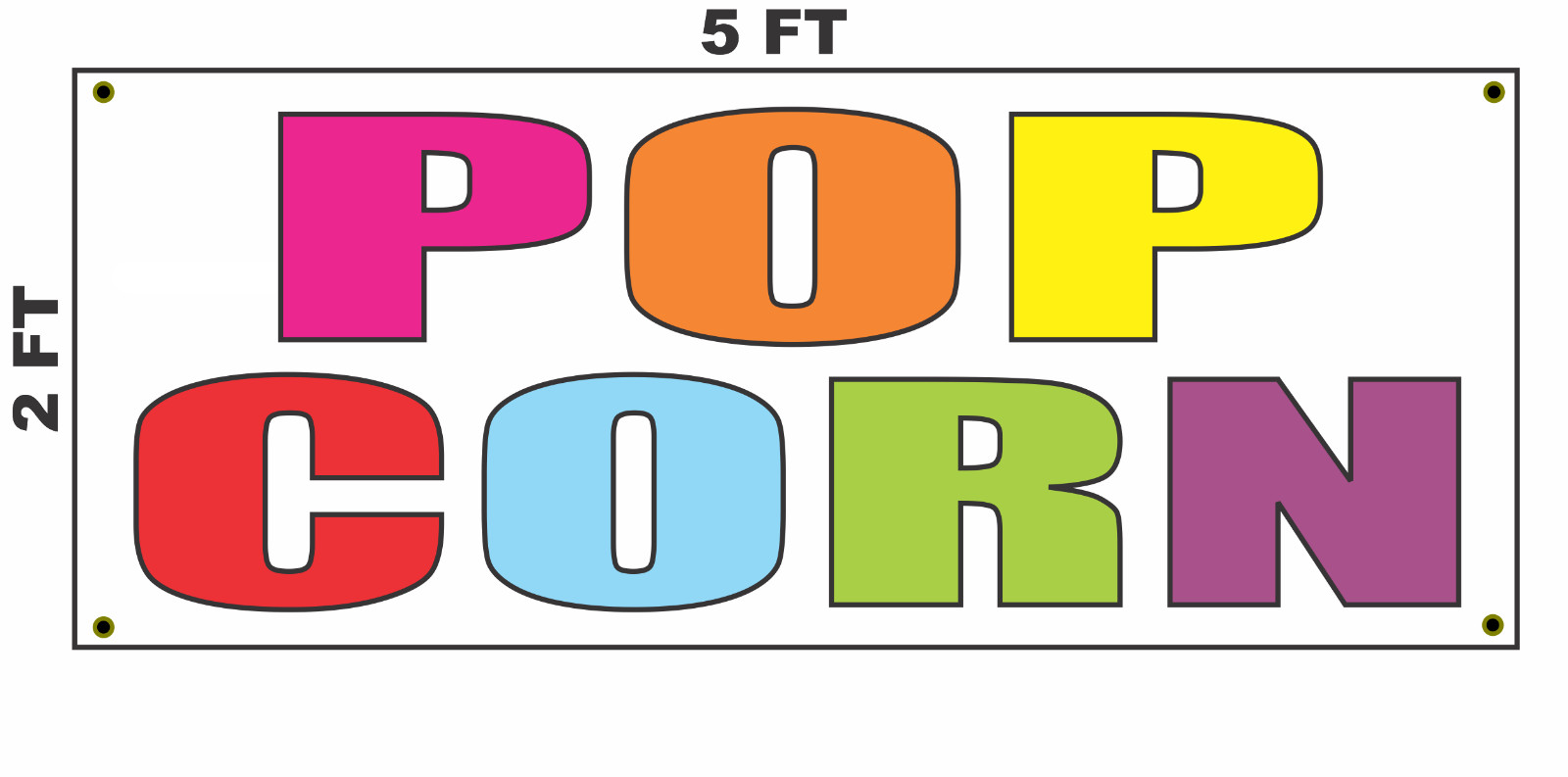 POPCORN Multi-colored Banner Sign 2×5 for Cart Stand or Convenience Store