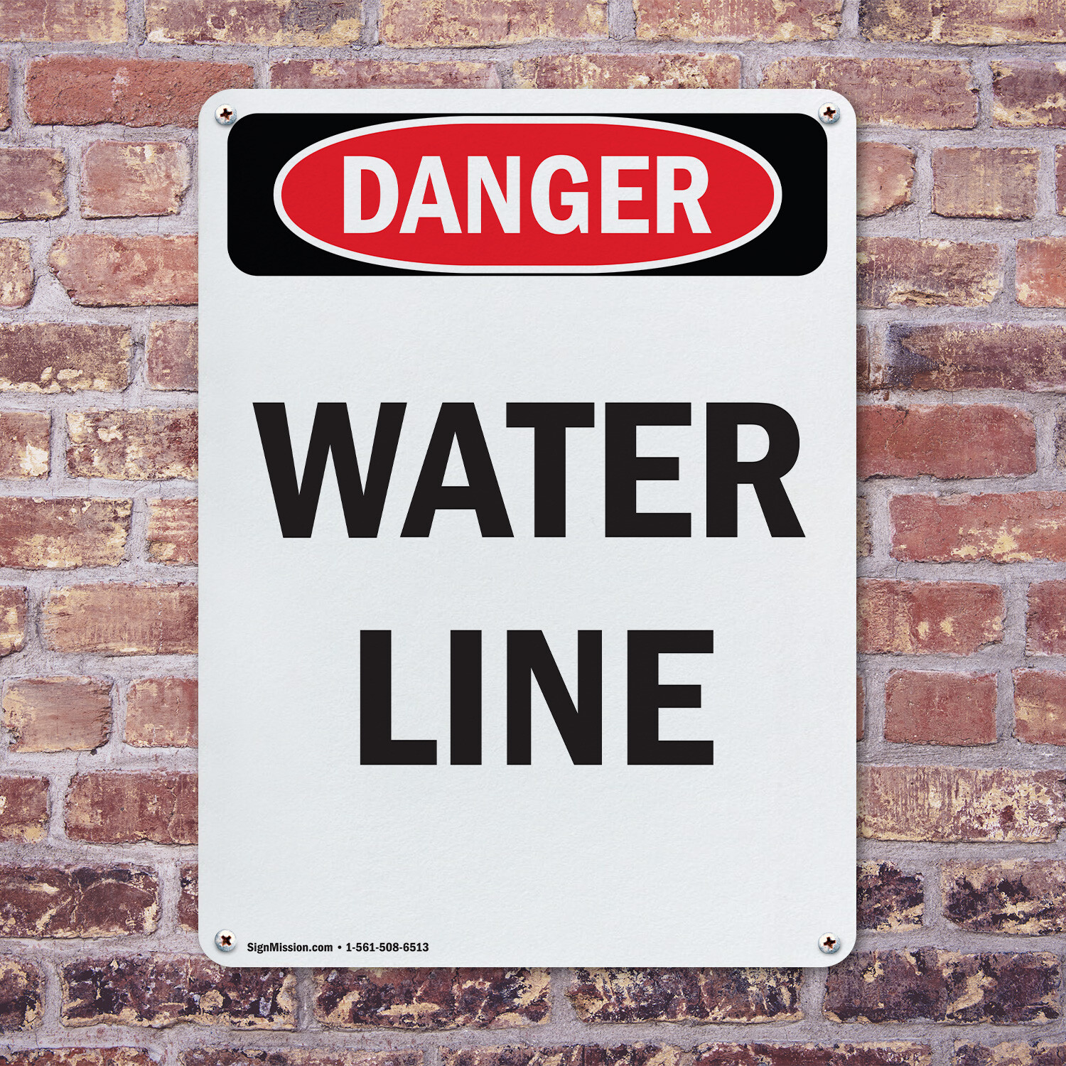 (2 Pack) Portrait Water Line OSHA Danger Sign Decal Metal Plastic