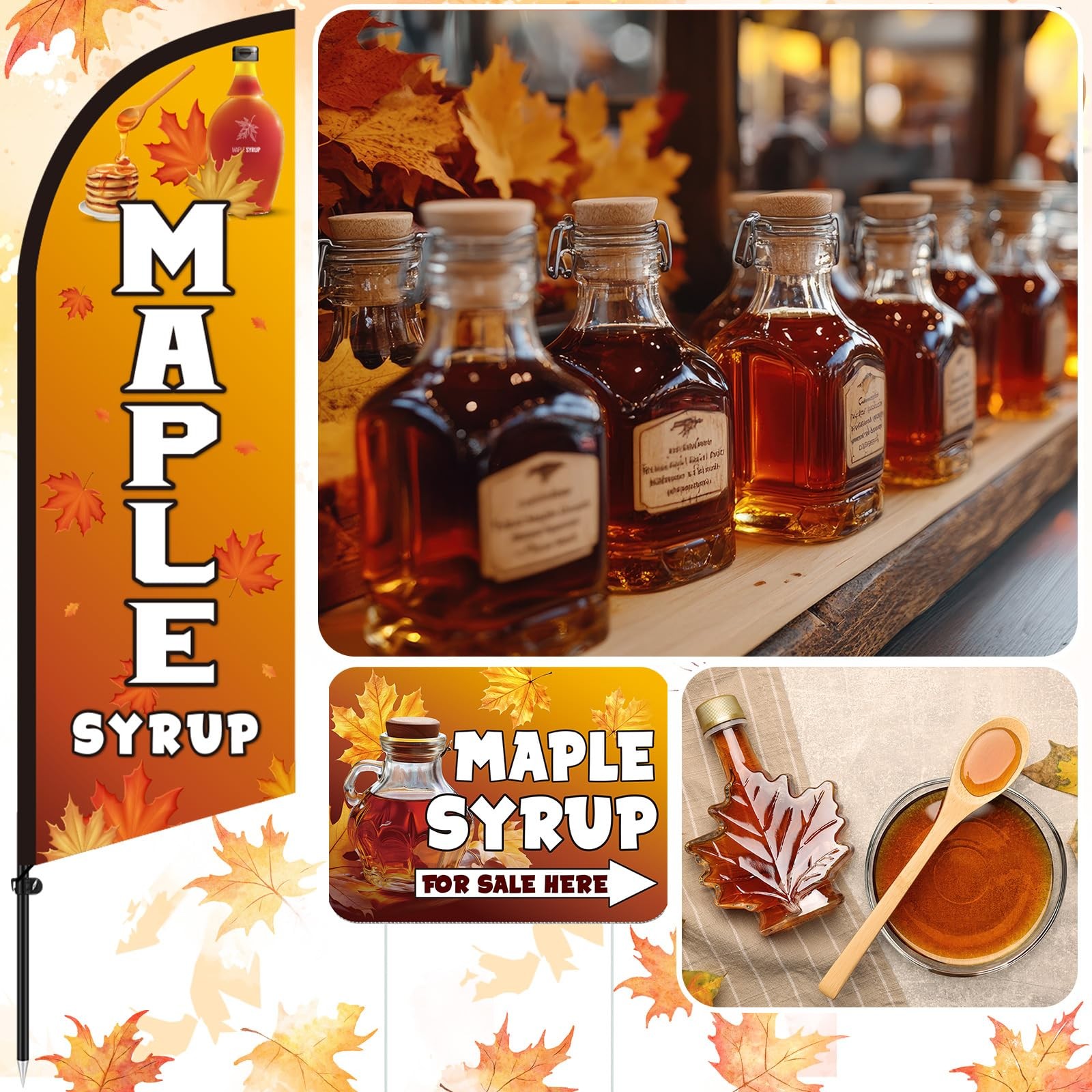 Tegeme 6 Sets 7ft Maple Syrup Advertising Flag Pole Kit Include Maple Syrup F…